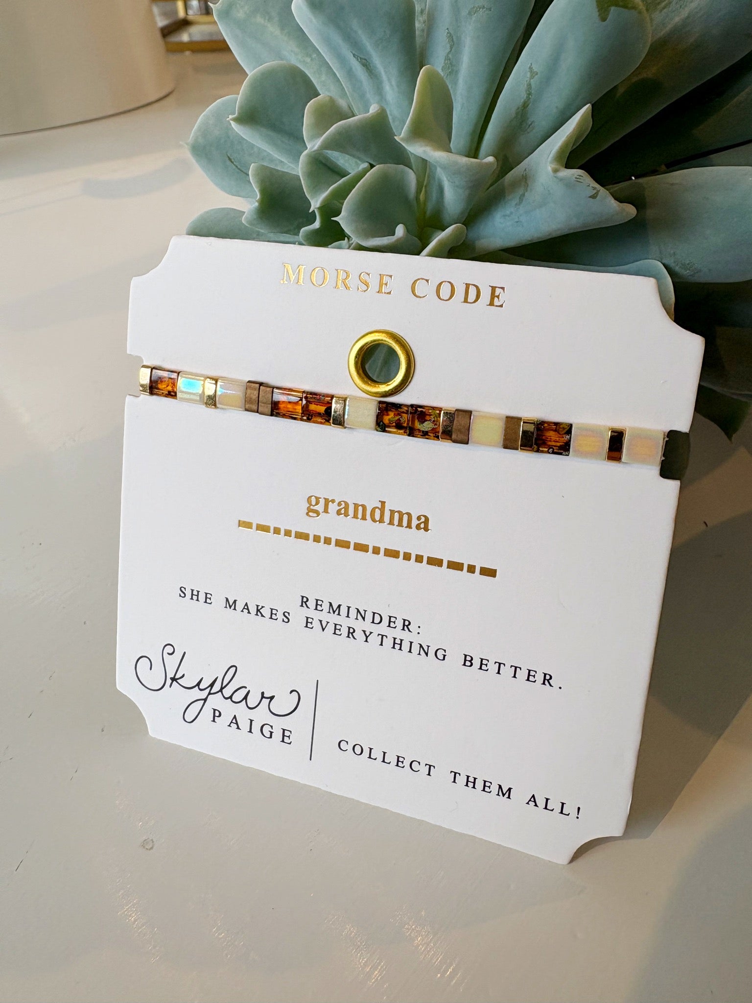 Grandma Morse Code Tila Bracelet {Gold/Tortoise}