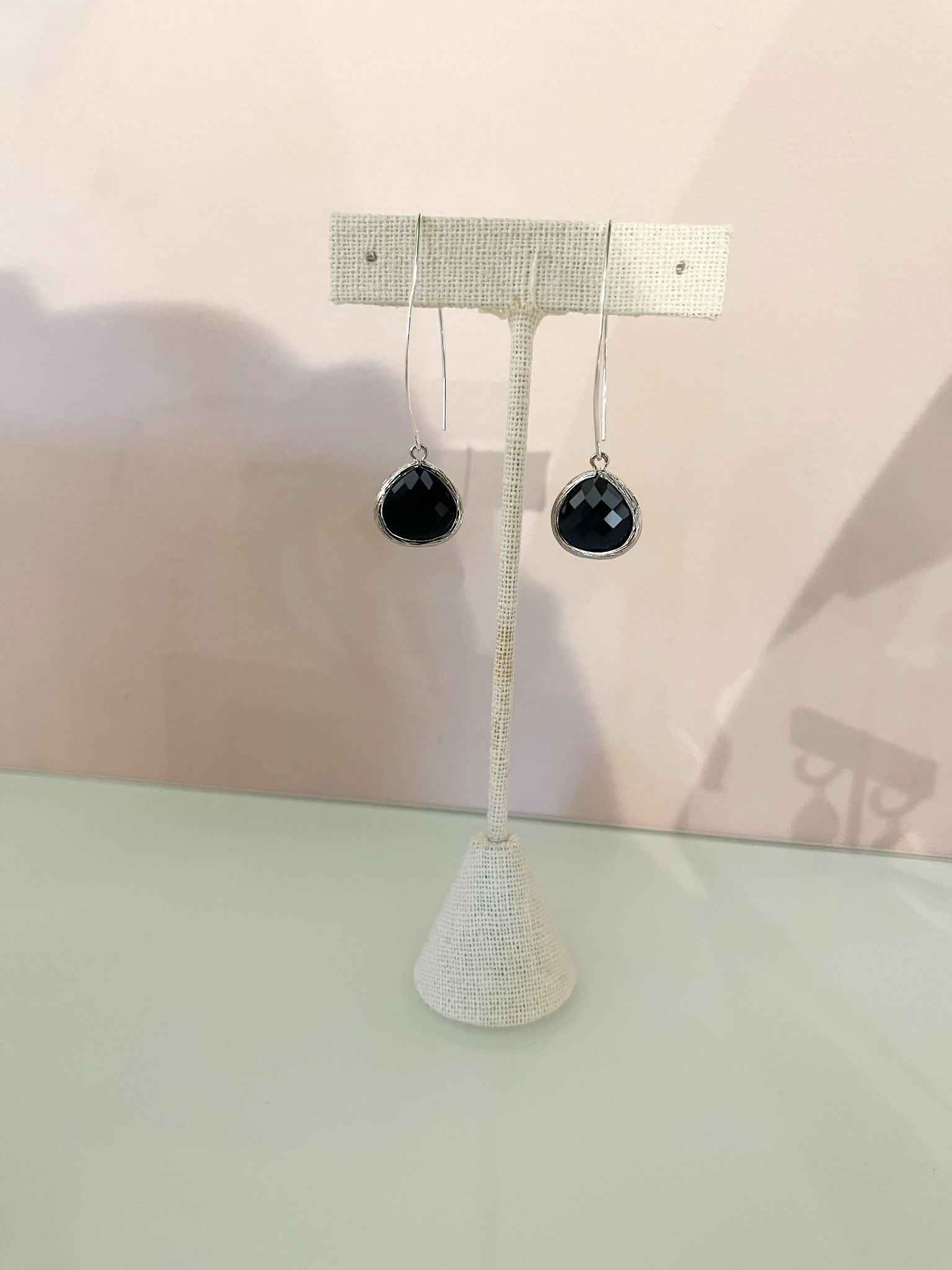 Teardrop Hook Earrings {Black/Silver}