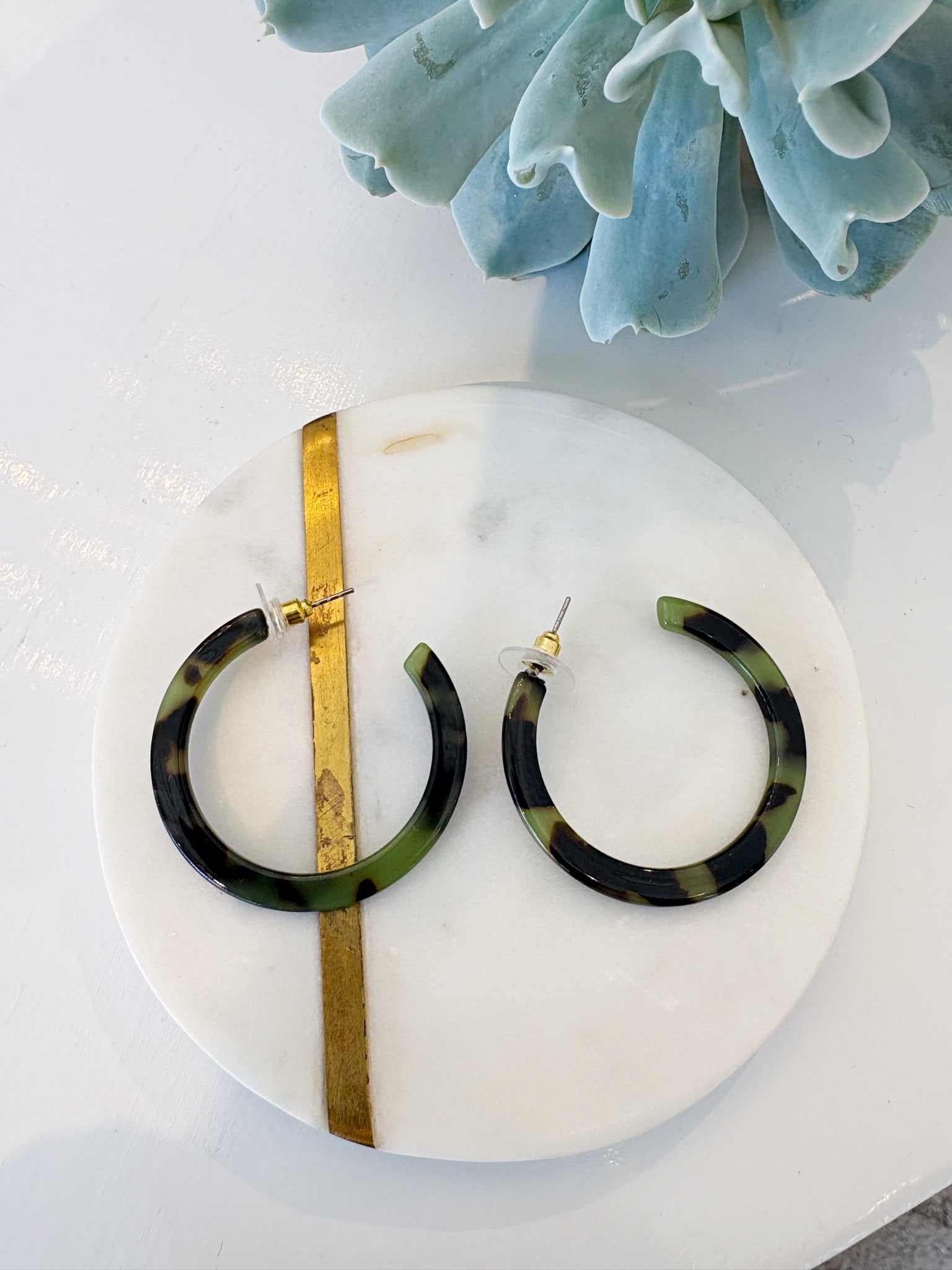 1.5" Acrylic Post Hoops {Army Tortoise}