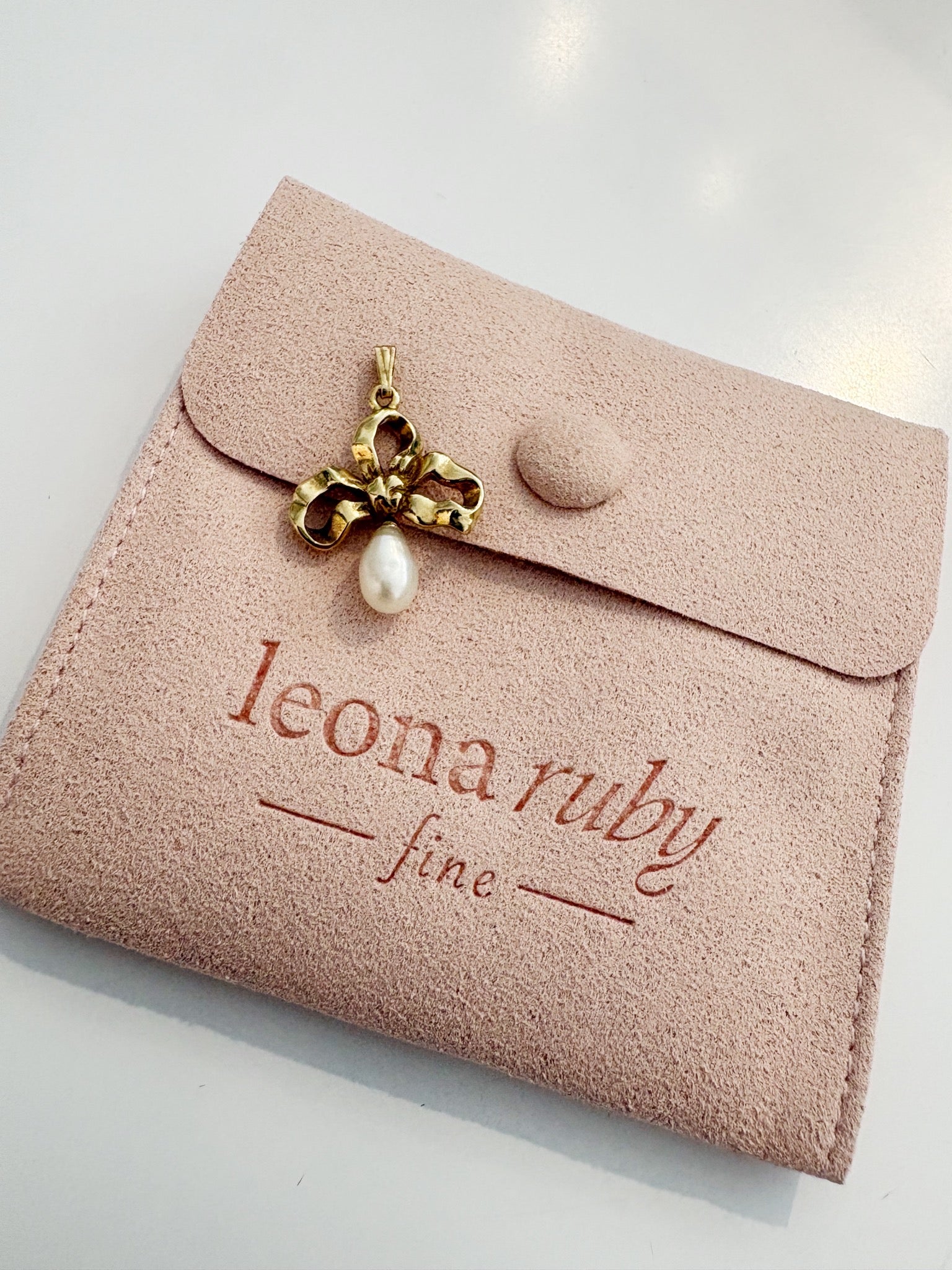 Bow and Pearl Charm {14kt/Estate}