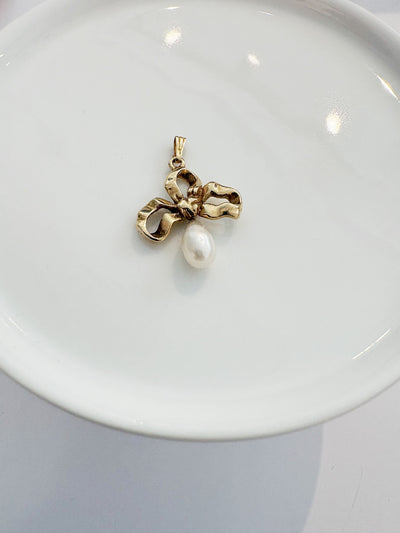Bow and Pearl Charm {14kt/Estate}