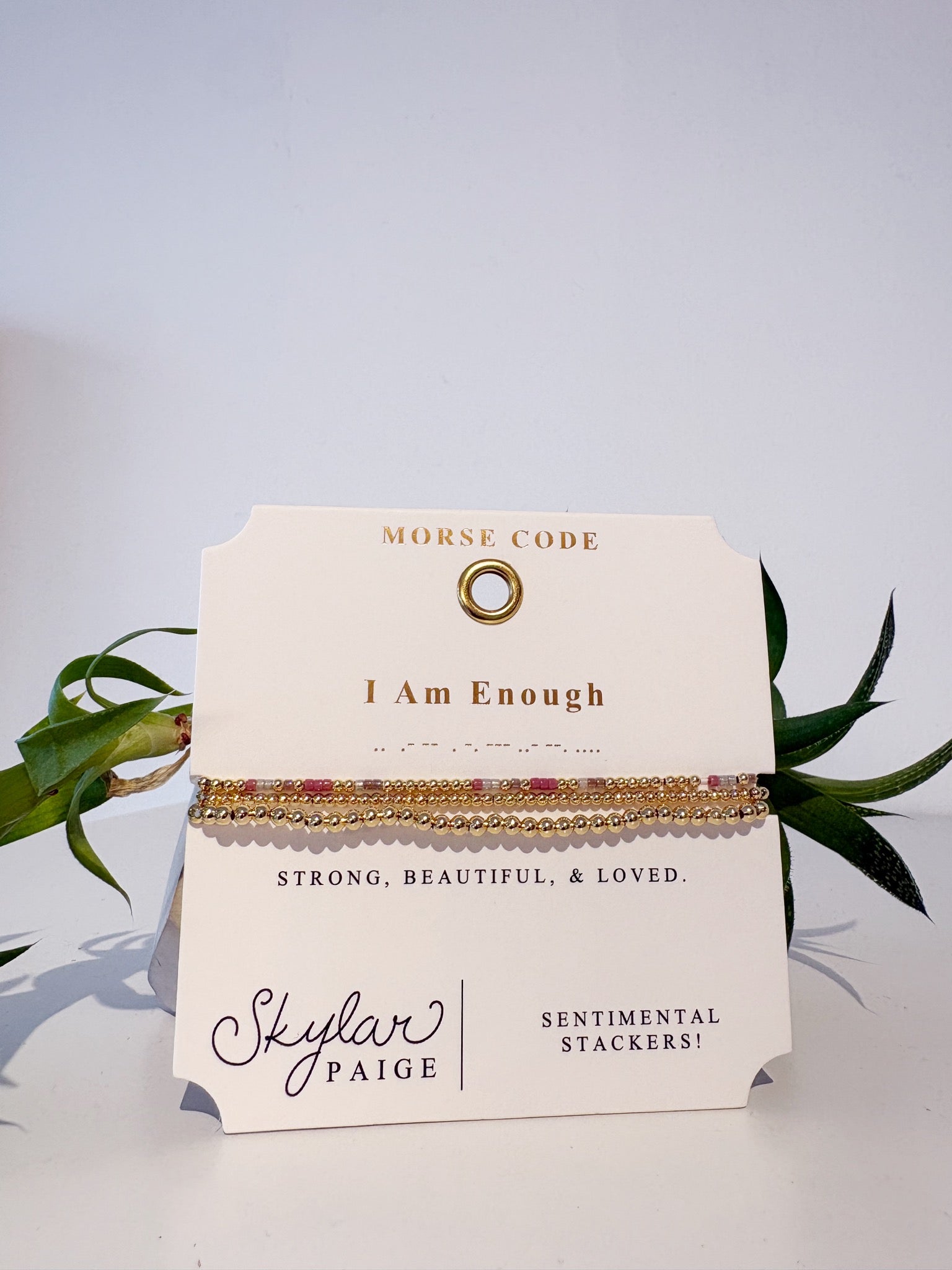 I AM ENOUGH Stacking Bracelet Set {Gold/Pink}