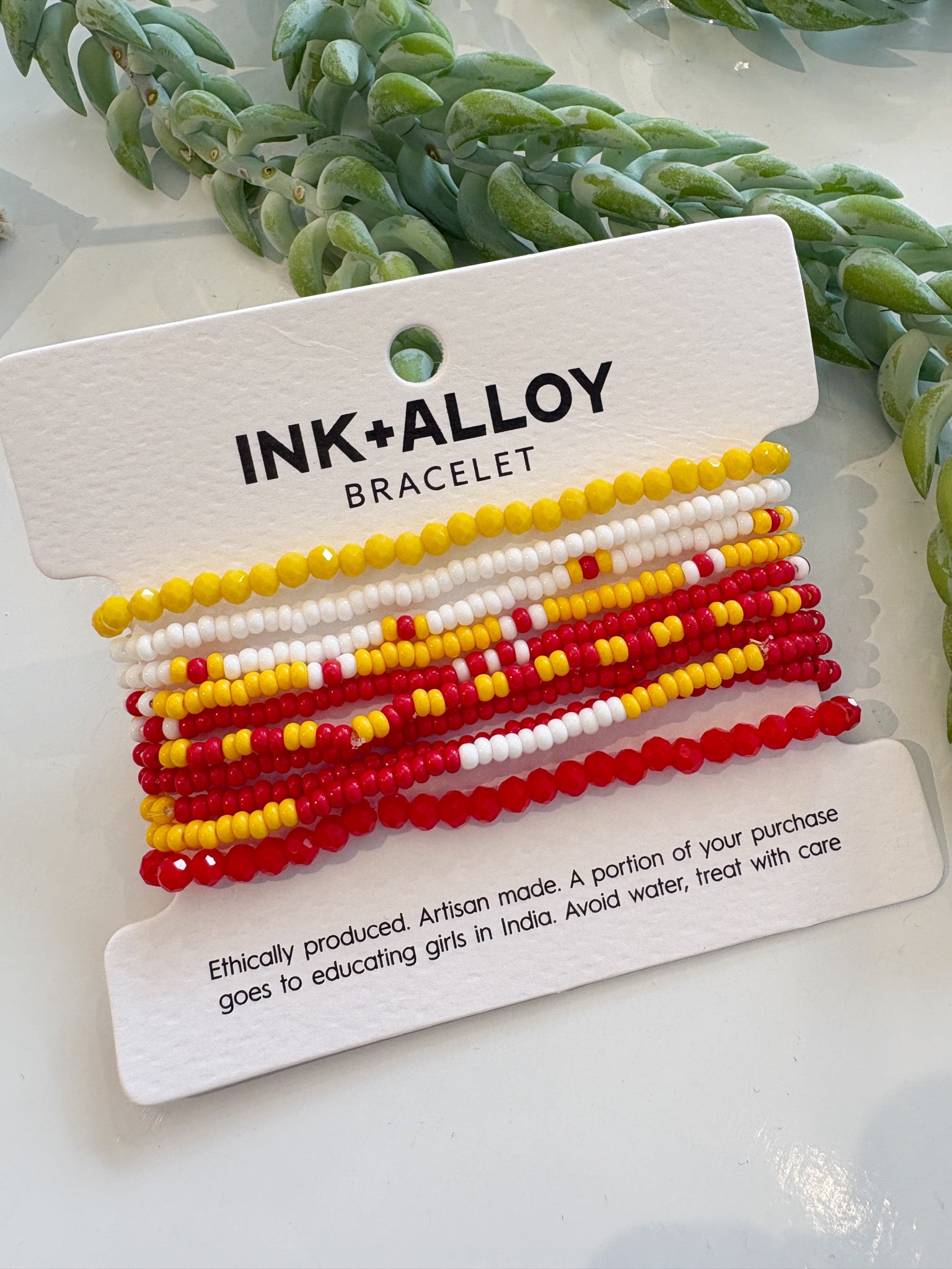 Gameday Colorblock Beaded Bracelet Set {Red/Yellow}