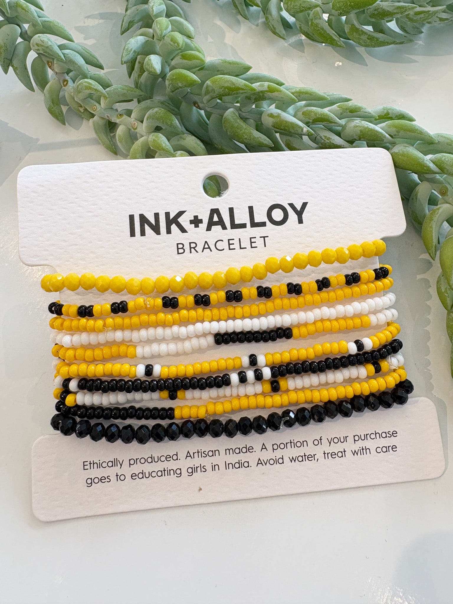 Gameday Colorblock Beaded Bracelet Set {Black/Yellow}