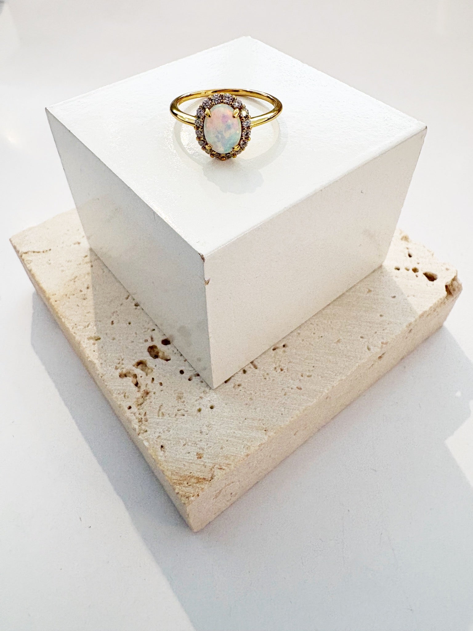 Rhinestone Opalite Halo Ring {Gold}