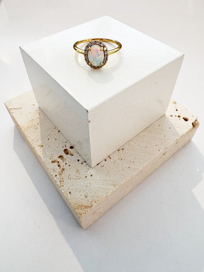 Rhinestone Opalite Halo Ring {Gold}