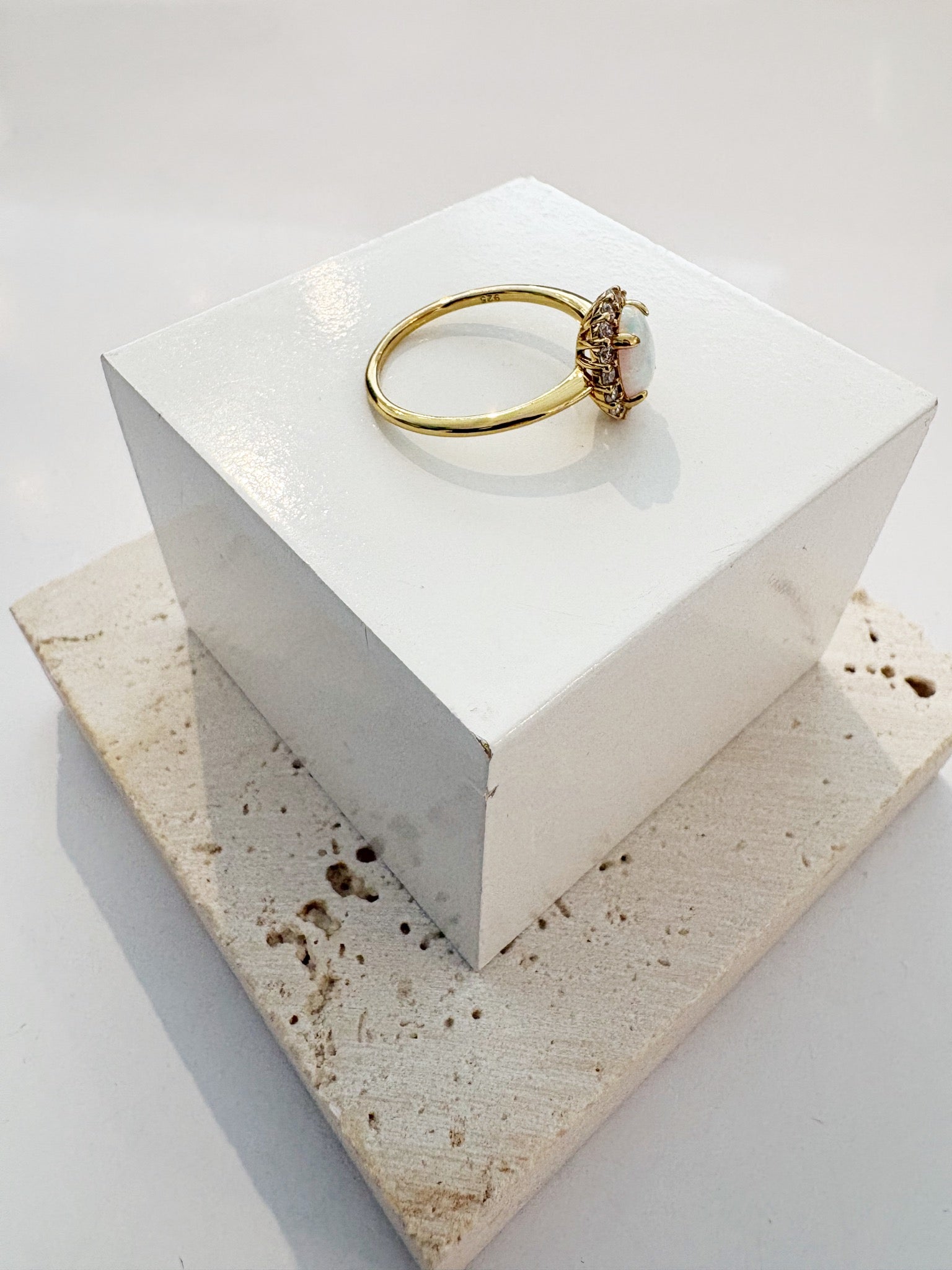 Rhinestone Opalite Halo Ring {Gold}