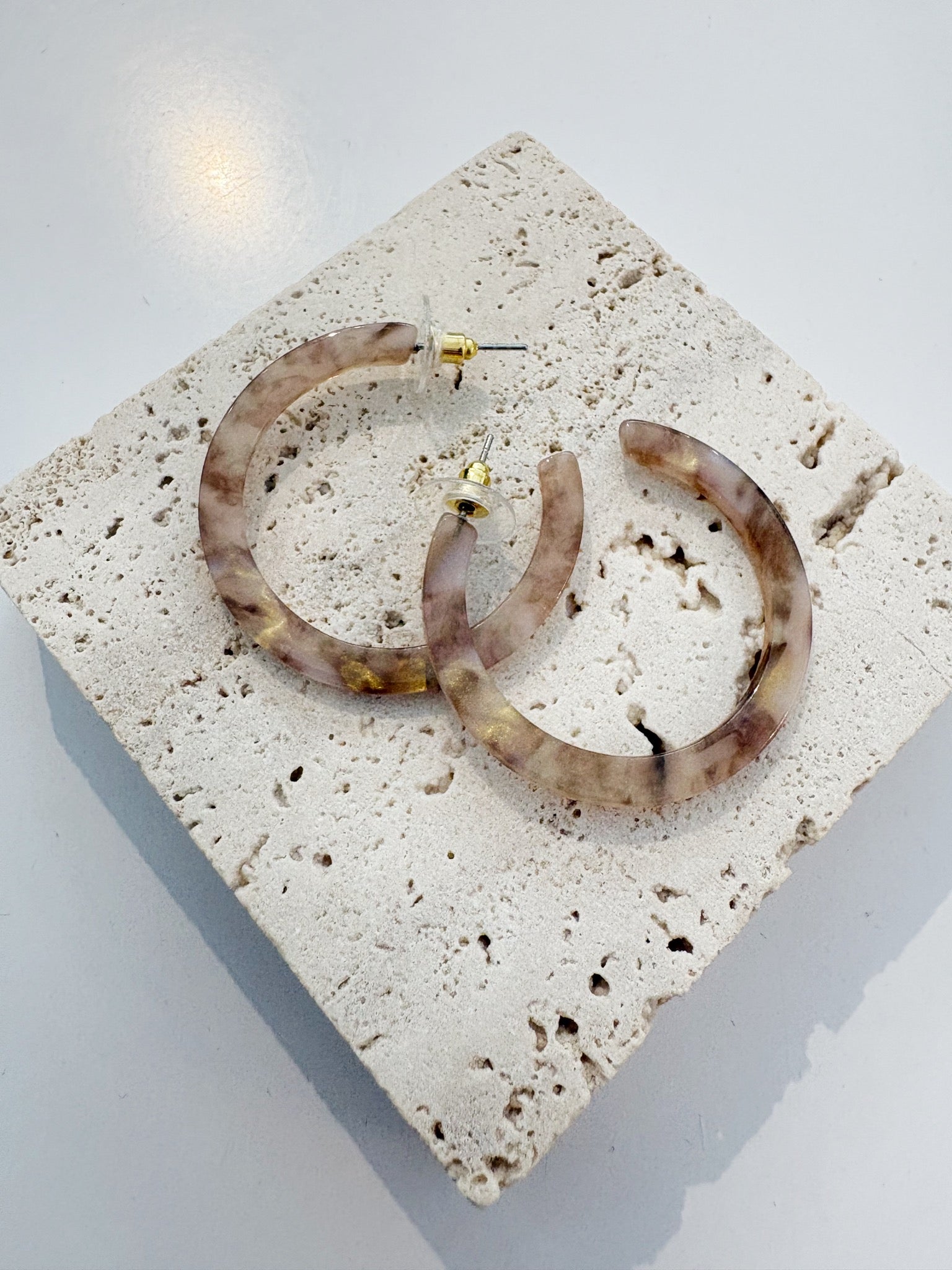 1.5" Acrylic Post Hoop Earrings {Shimmering Taupe}