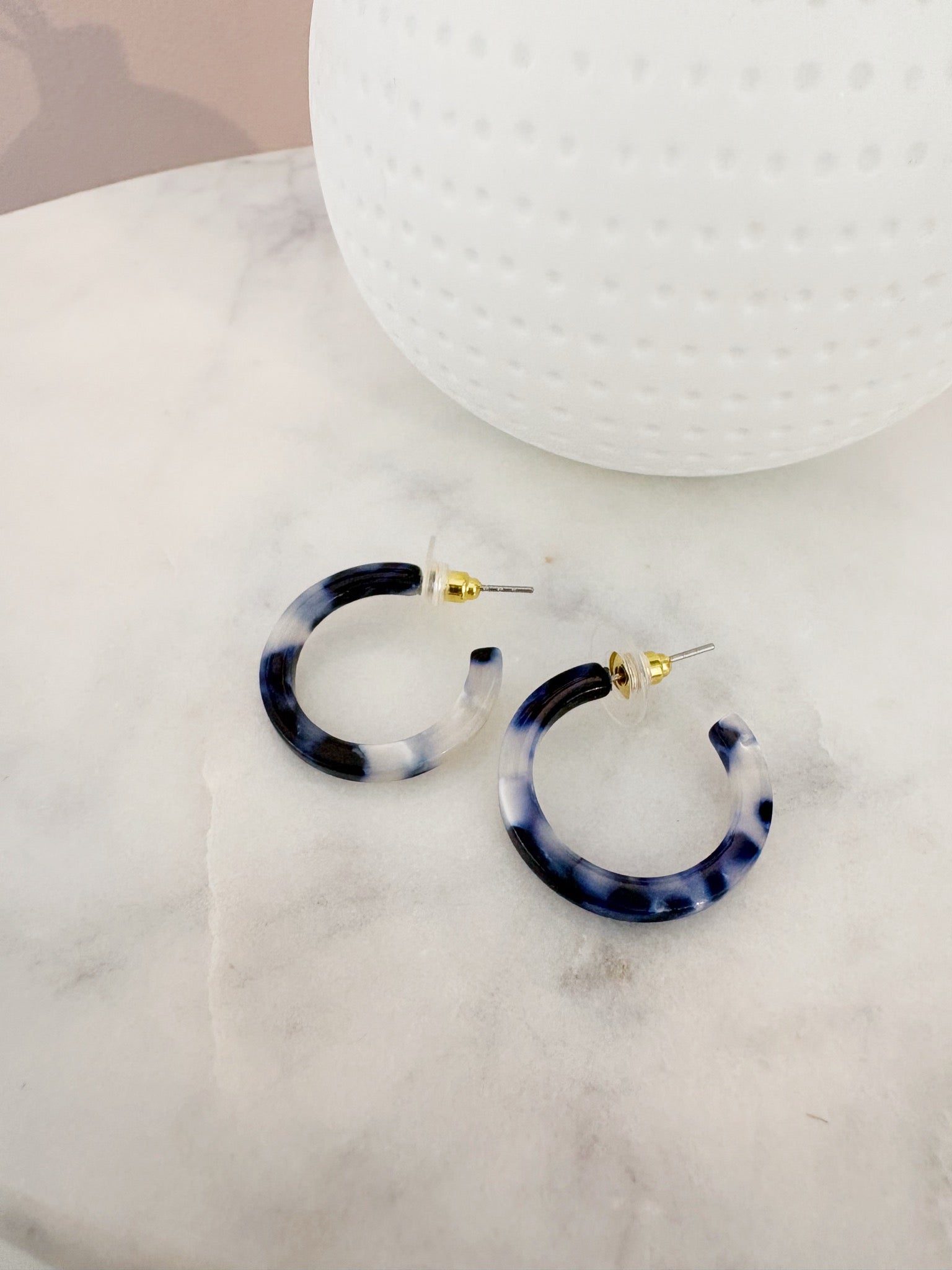 1" Acrylic Post Hoop Earring {Midnight Marble}