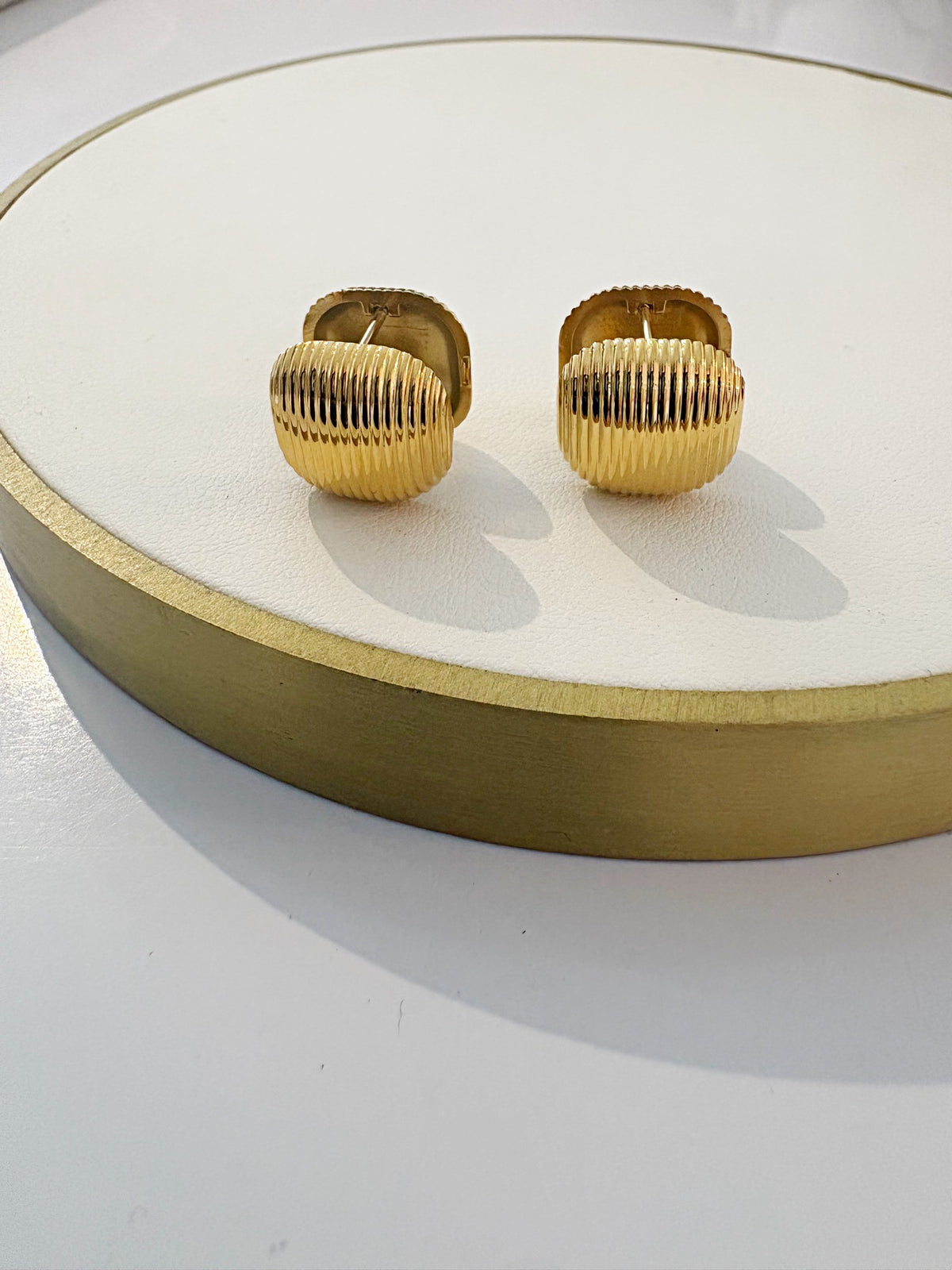 Textured Square Huggie Earring {Gold}