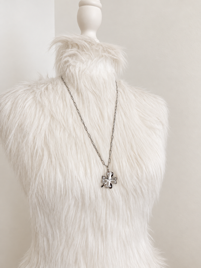 Lucky Clover Paperclip Chain Necklace {Silver}