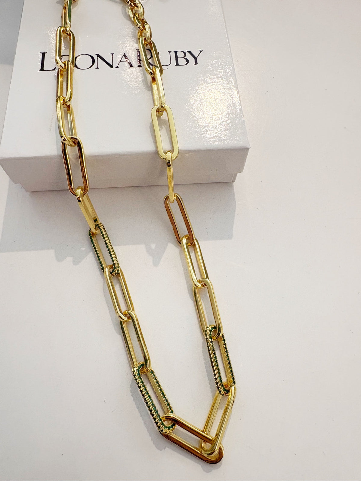 3 Links Emil Necklace {Gold/Emerald Green}