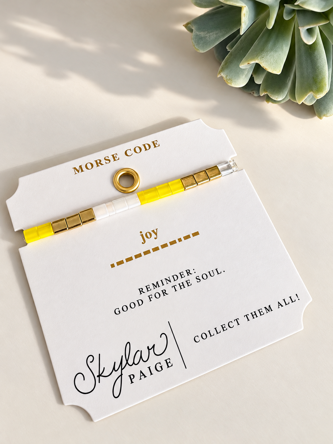 JOY {Lemon/White/Gold} Morse Code Tila Bracelet
