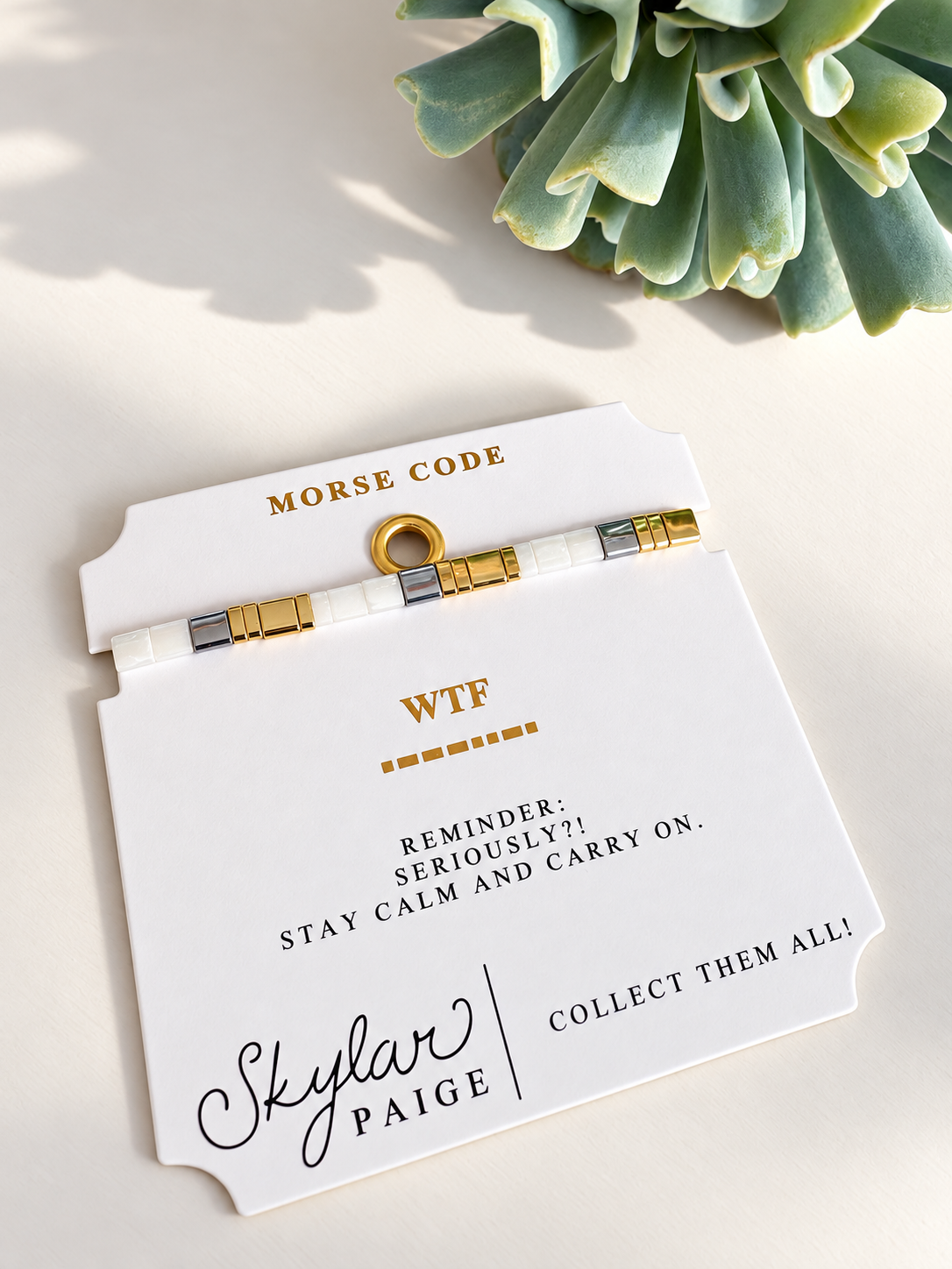 WTF {Gold/White/Silver} Morse Code Tila Bracelet
