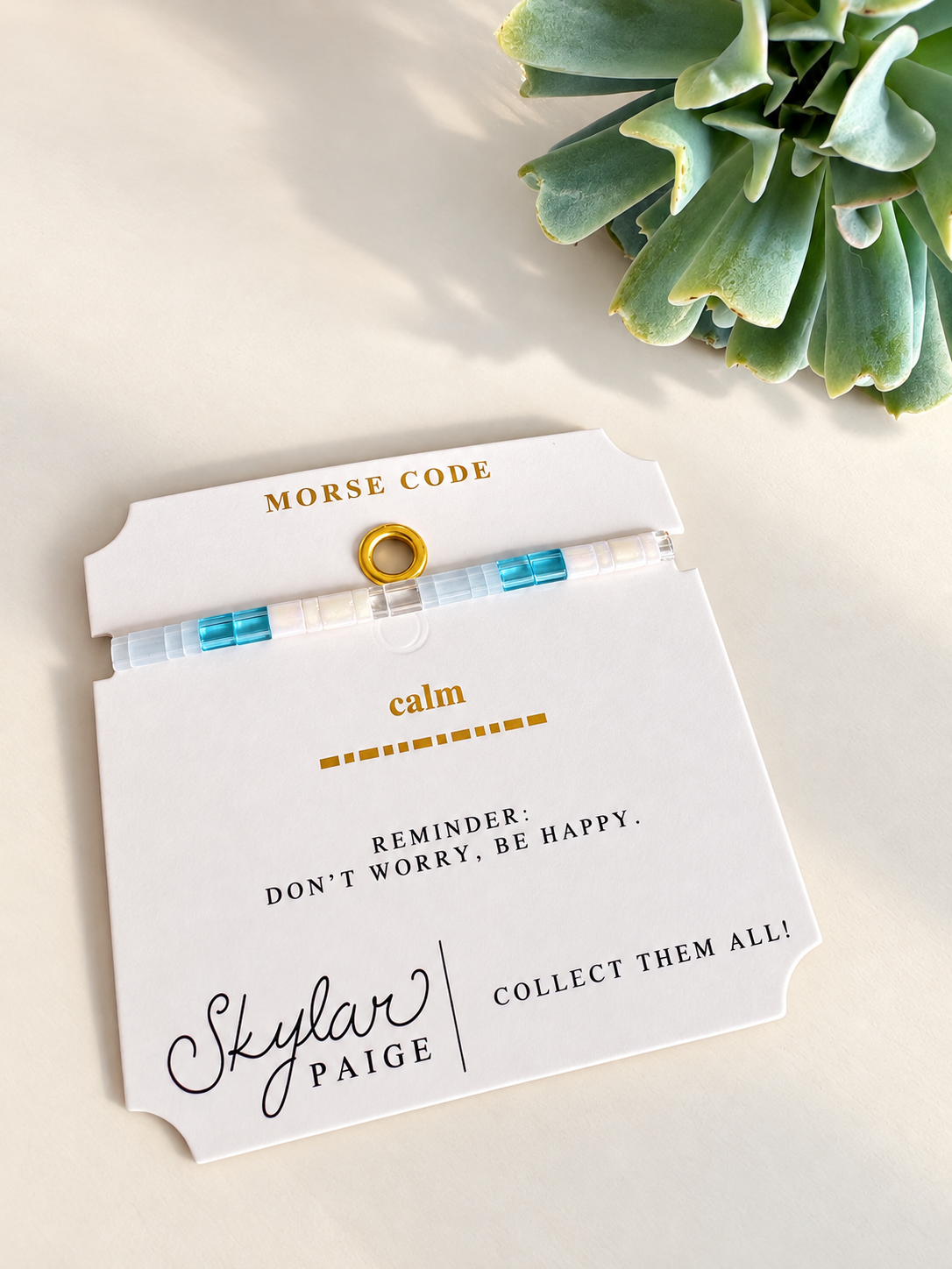 CALM {Sky Blue/White/Silver} Morse Code Tila Bracelet