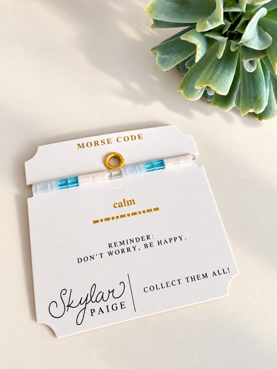CALM {Sky Blue/White/Silver} Morse Code Tila Bracelet