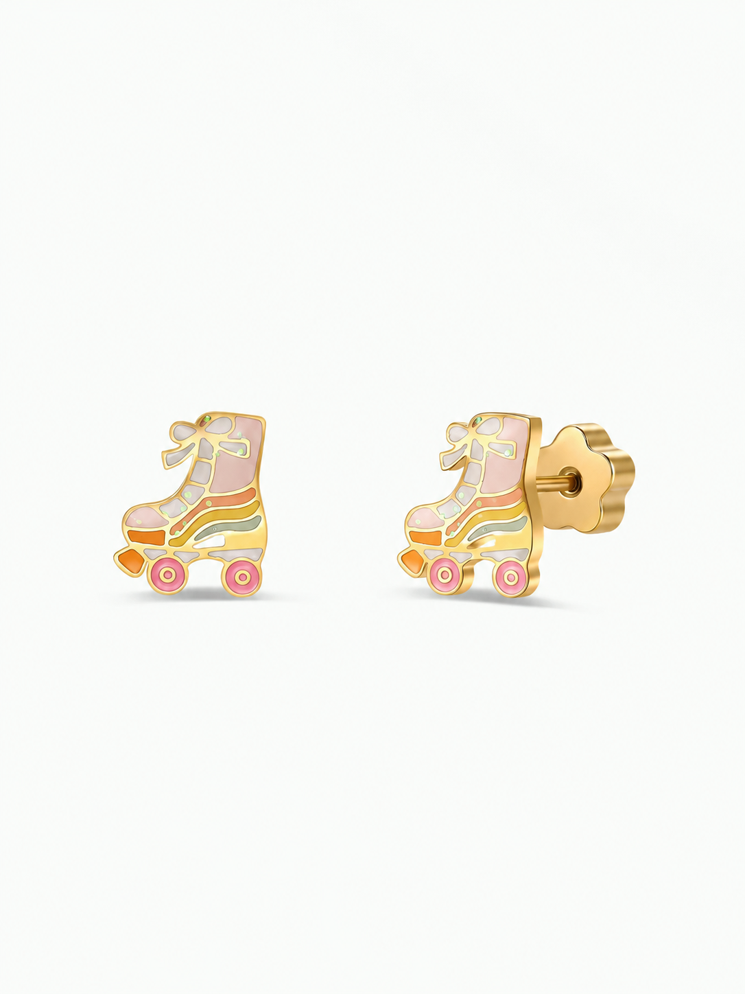 Rollerskate Enamel Flatback Earrings {Gold}