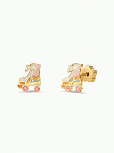 Rollerskate Enamel Flatback Earrings {Gold}