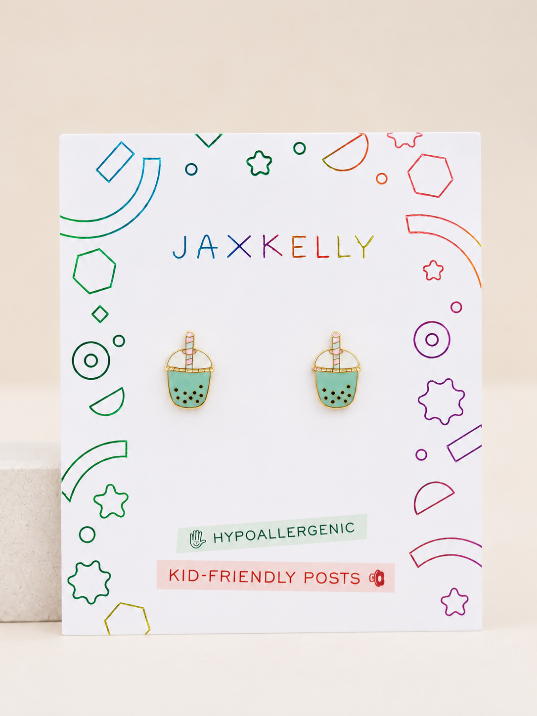 Matcha Drink Enamel Flatback Earrings {Gold}