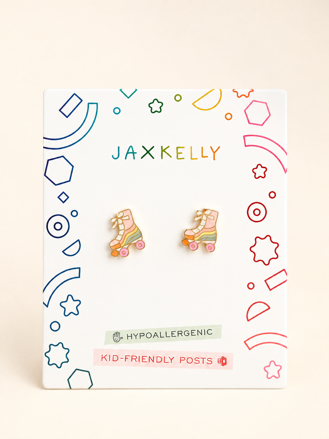 Rollerskate Enamel Flatback Earrings {Gold}