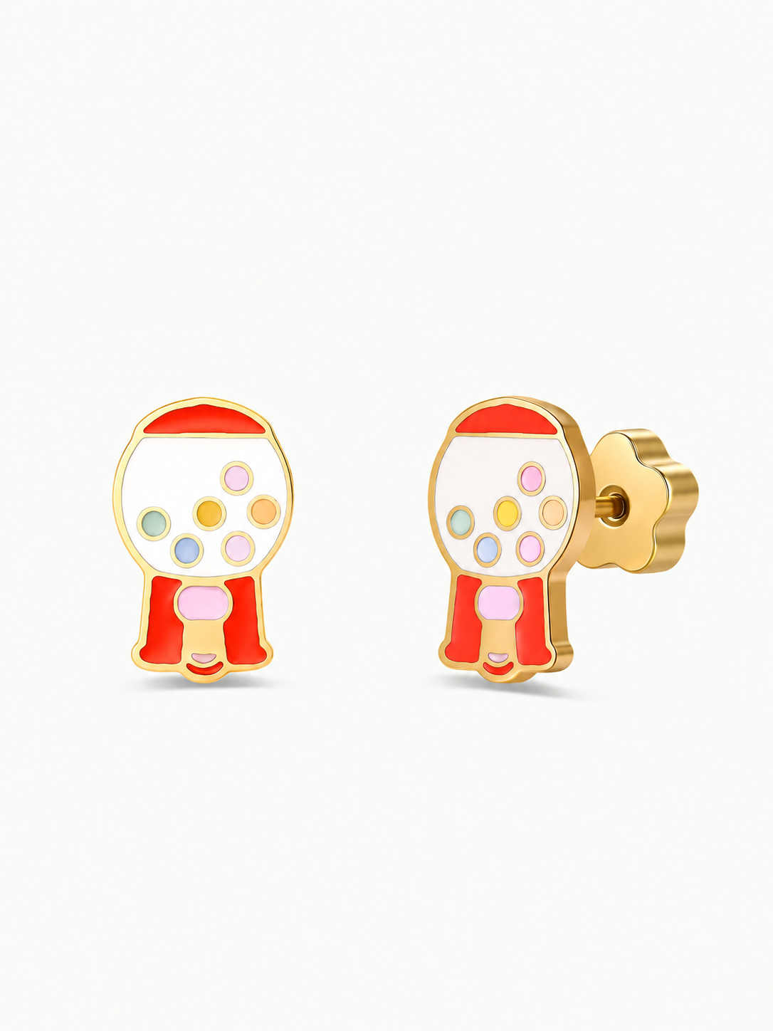 Gumball Machine Enamel Flatback Earrings {Gold}