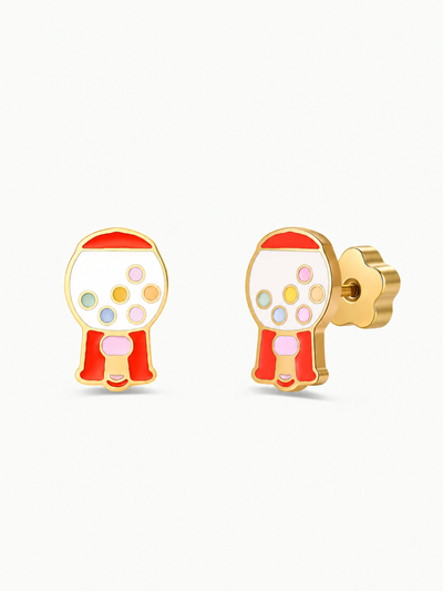Gumball Machine Enamel Flatback Earrings {Gold}