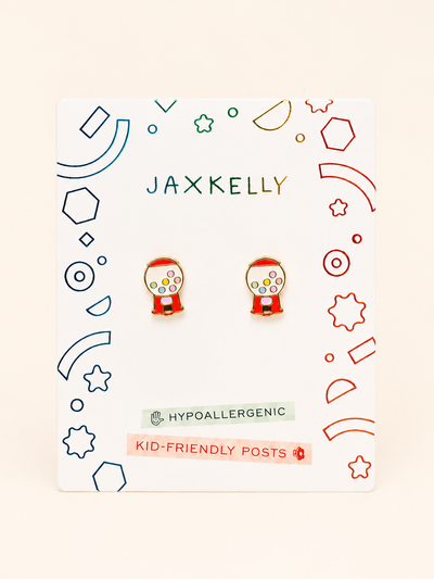 Gumball Machine Enamel Flatback Earrings {Gold}