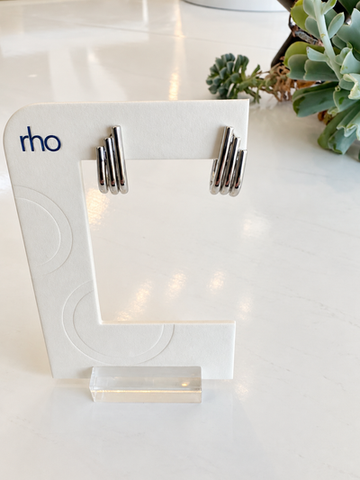 Triple Hook Huggie Earrings {Silver}