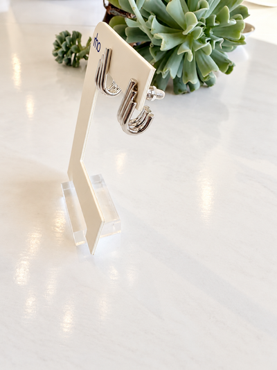 Triple Hook Huggie Earrings {Silver}