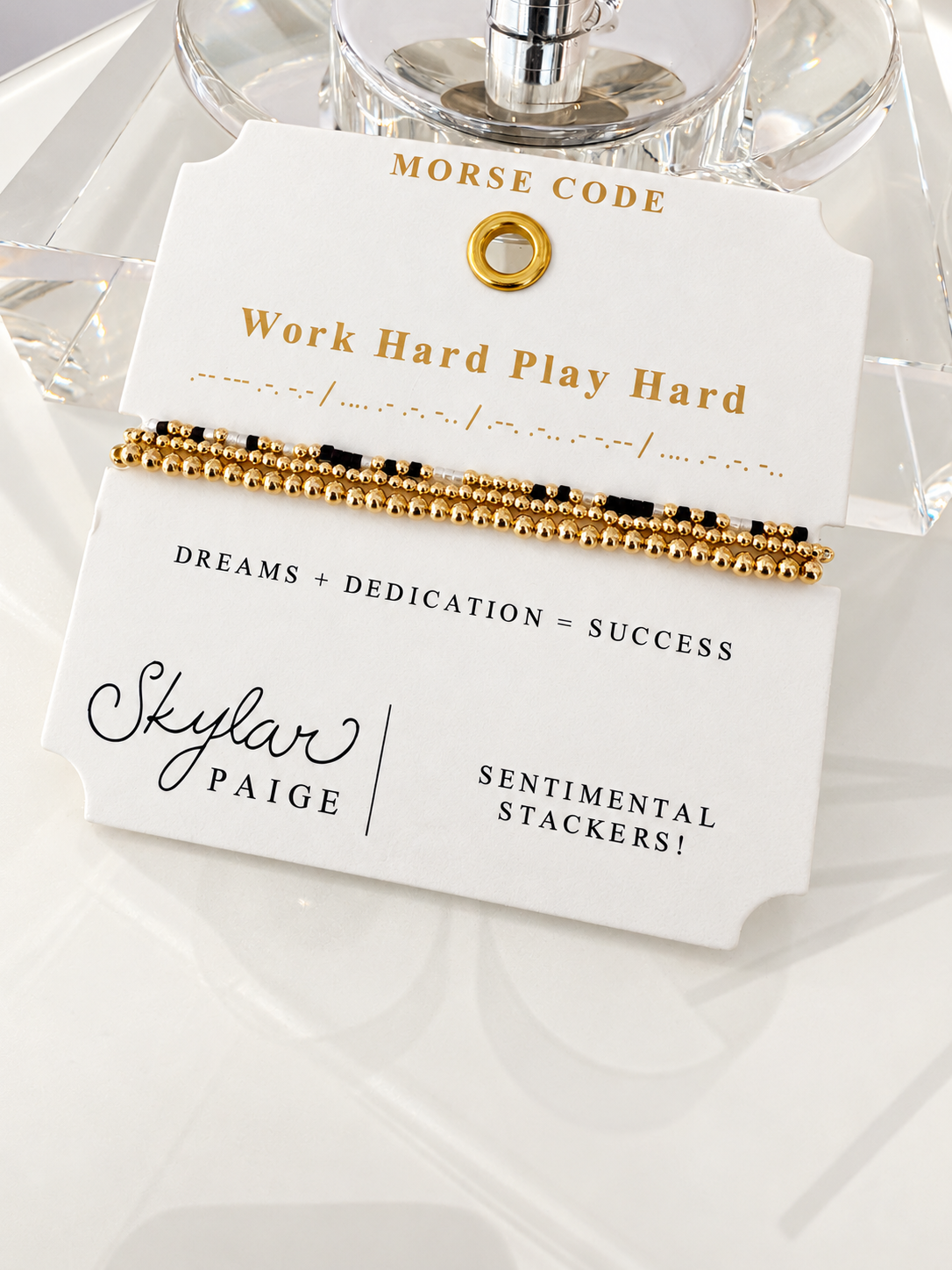 "Work Hard Play Hard" Morse Code Stacker Bracelet Set