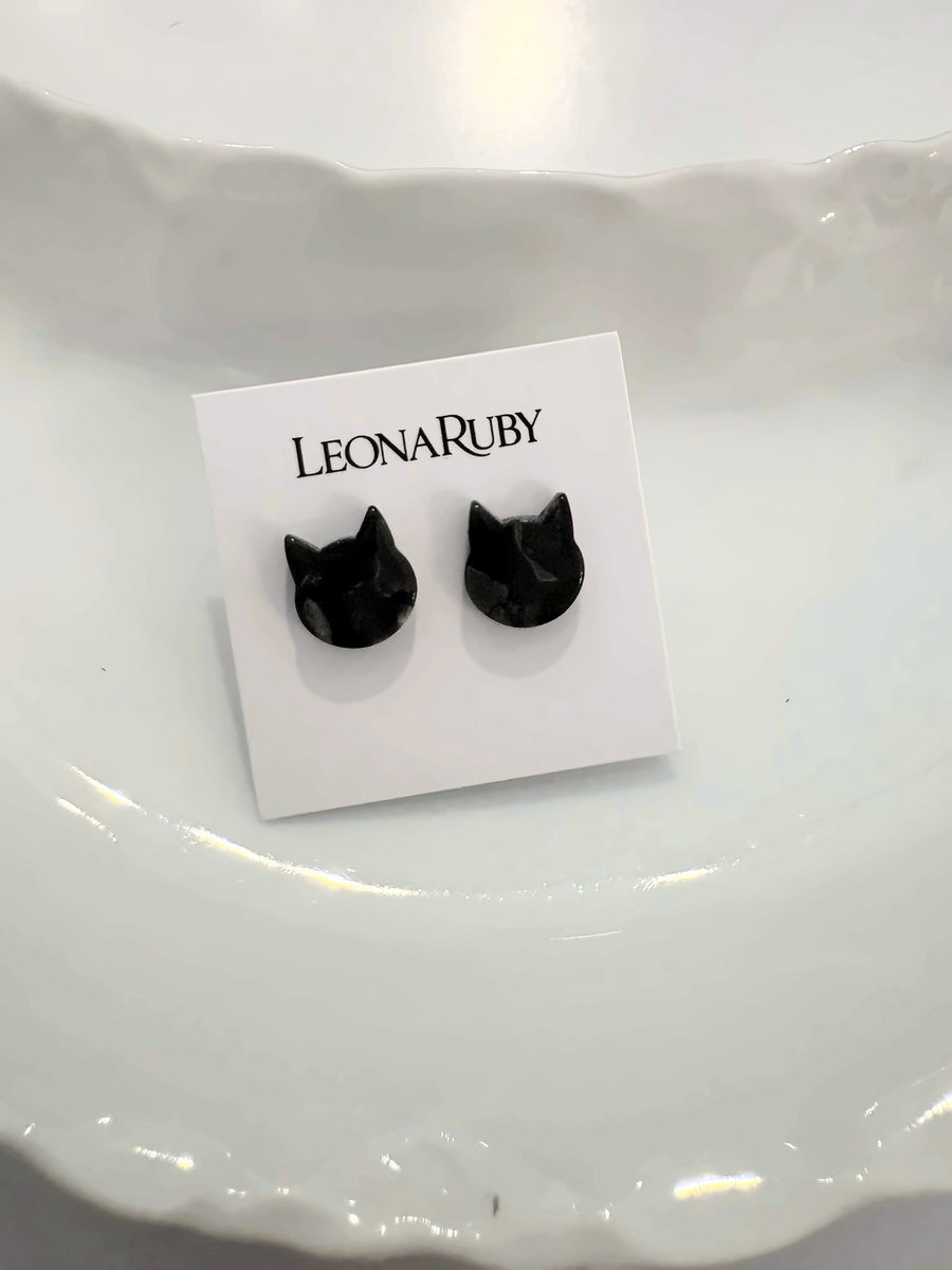 Resin Post Earrings {Black Cat}