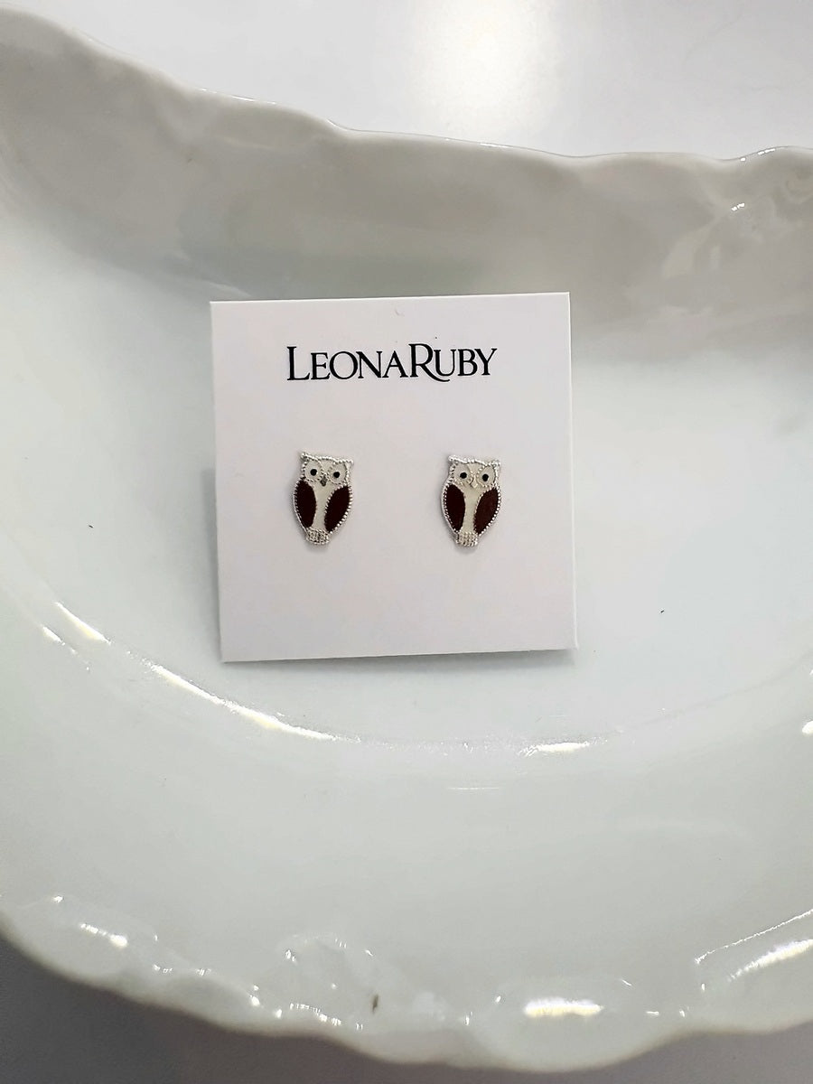 Enamel Owl Earrings {Silver}
