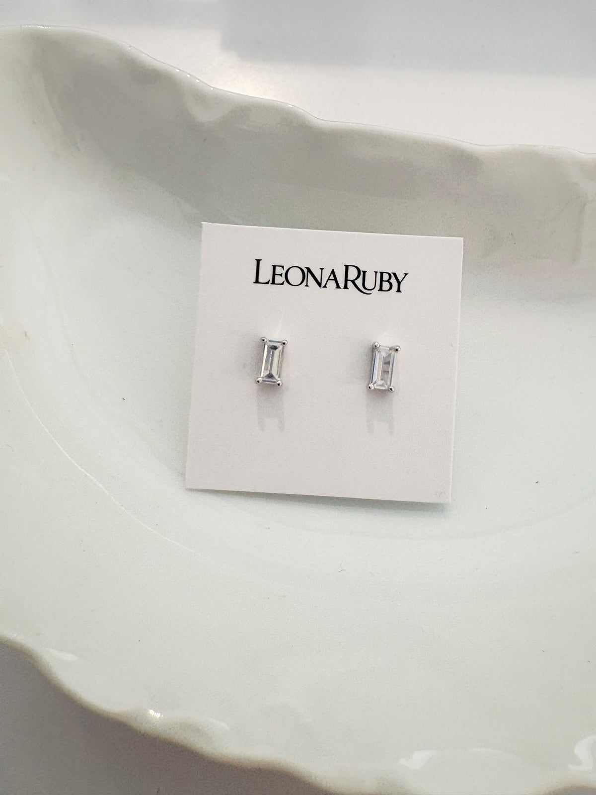 Prong-Set Baguette Stud Earrings {Silver}