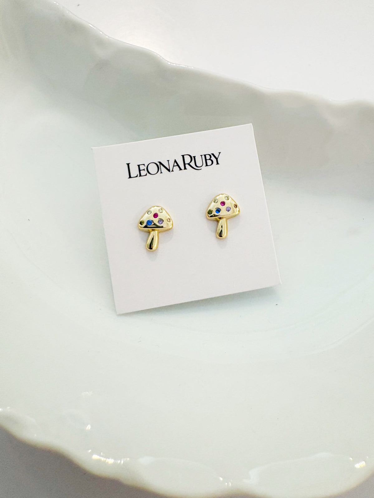 Mini Rainbow Mushroom Stud Earrings {Gold}