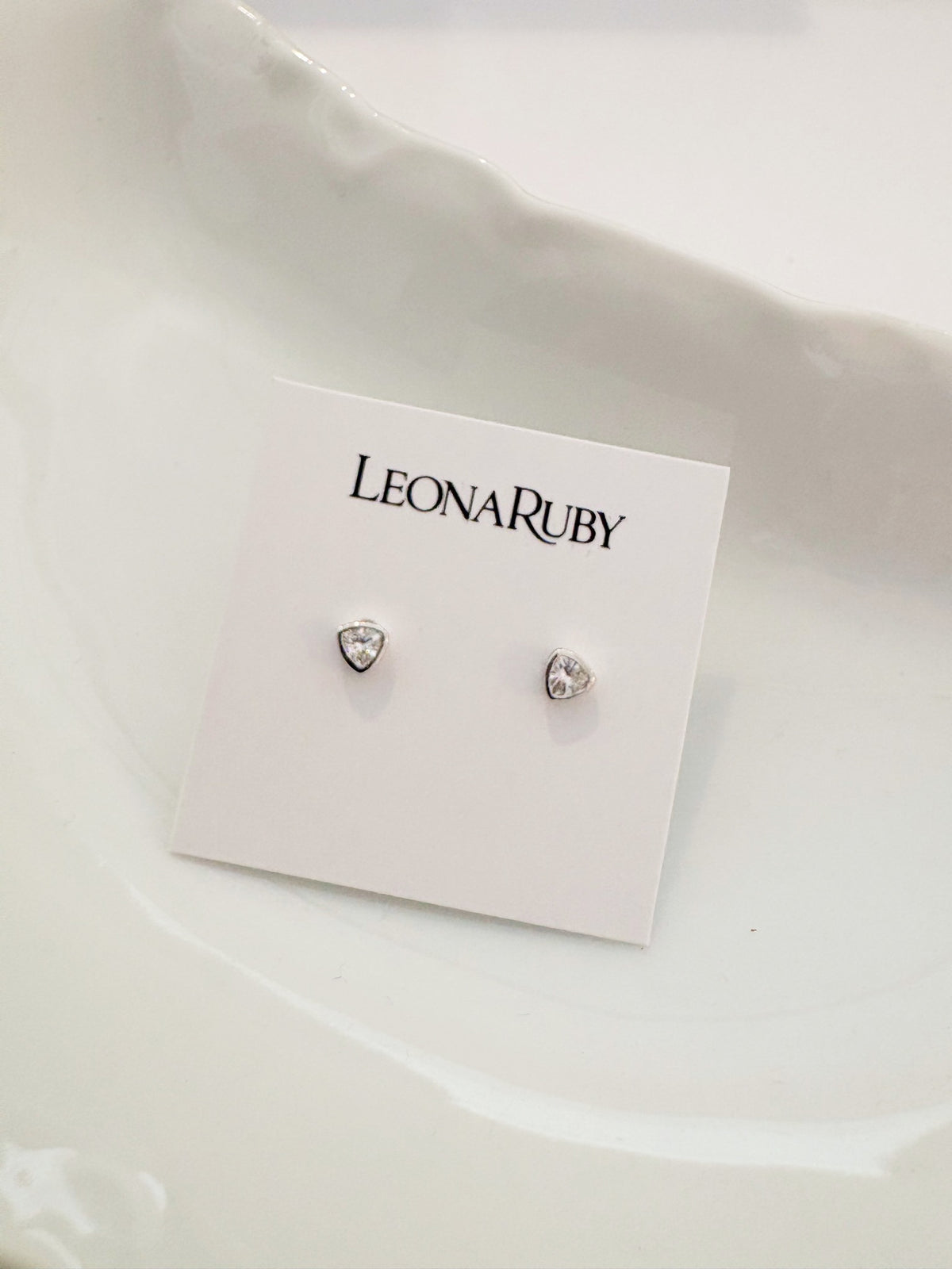 Sparkle Triangle Bezel Stud Earrings {Silver}