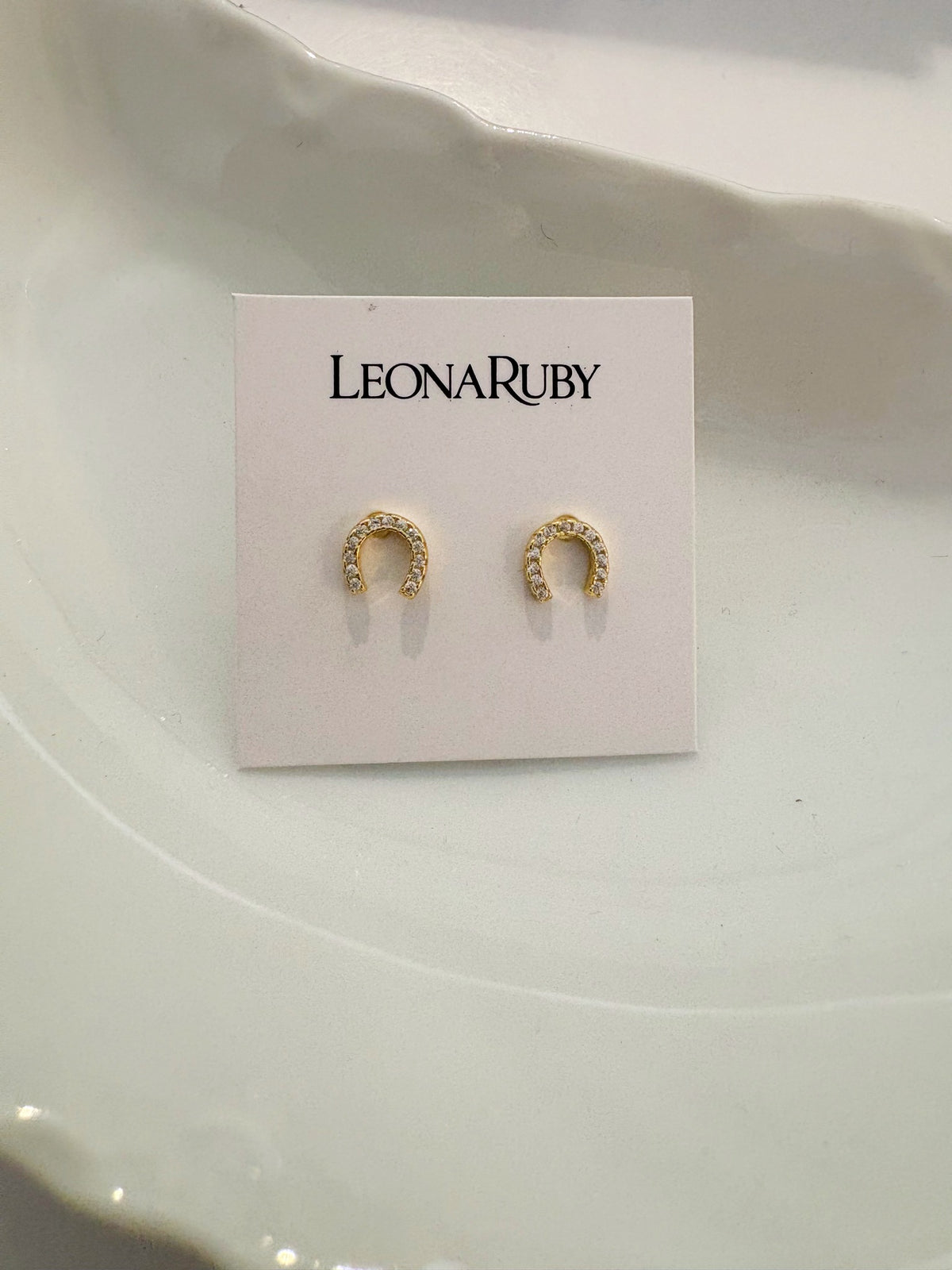 Sparkle Horseshoe Stud Earrings {Gold}