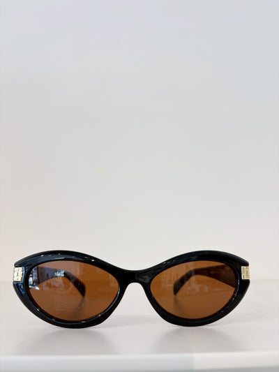 Bordeaux Slim Oval Sunglasses {Black}