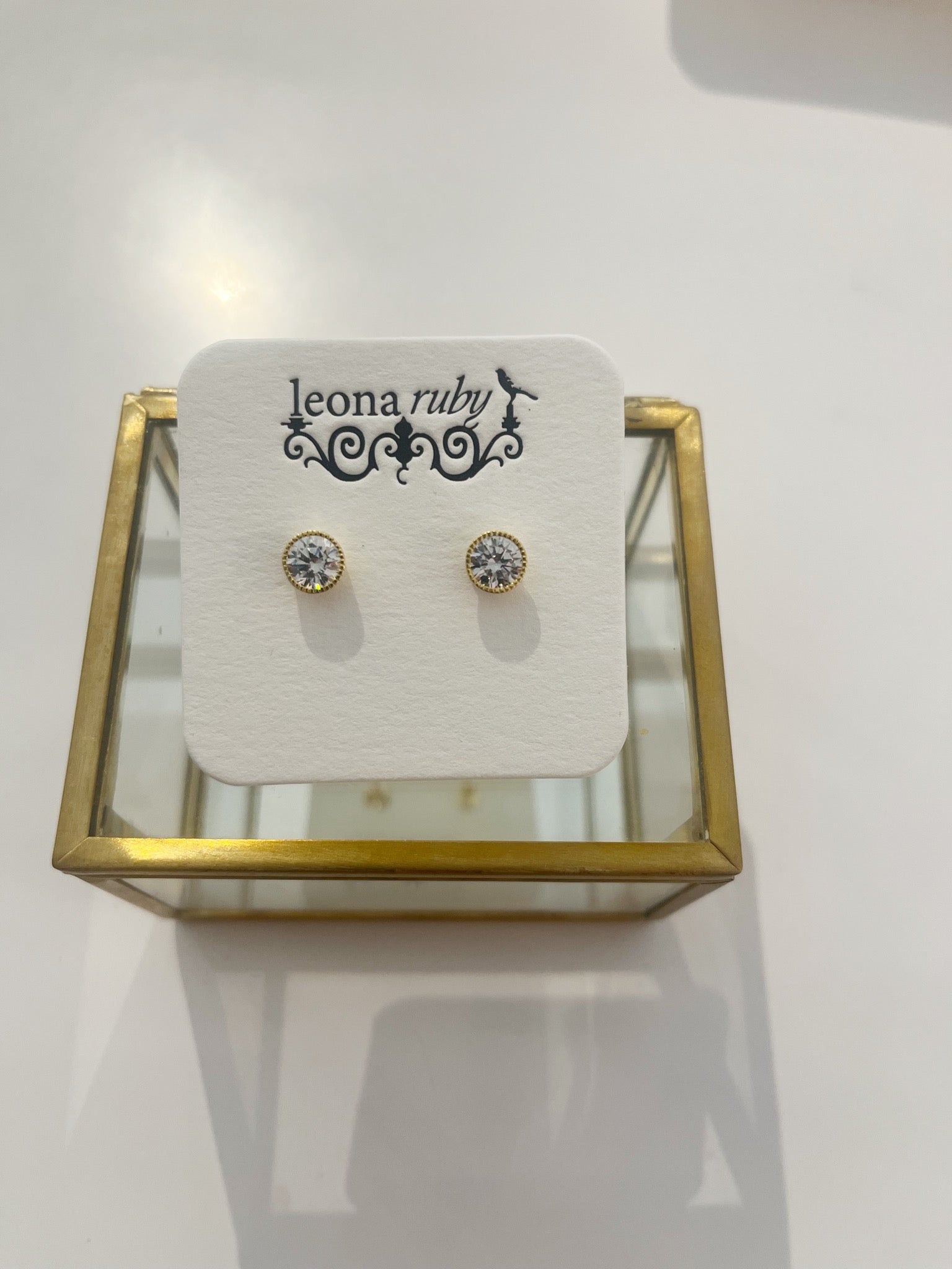 6mm Rhinestone Bezel Post Earrings {Gold}