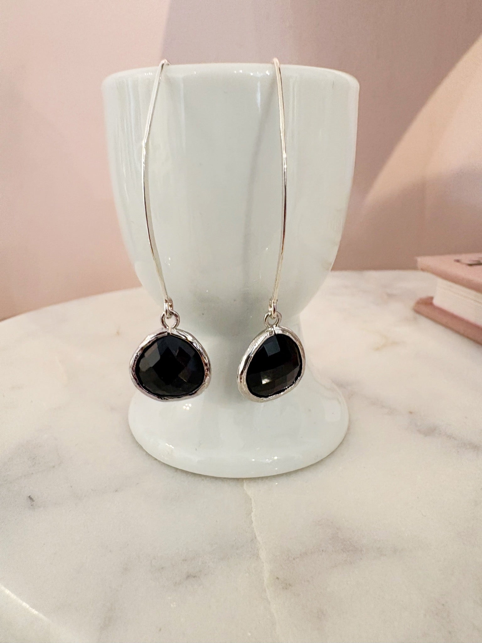 Petite Teardrop Hook Earrings {Silver/Black}
