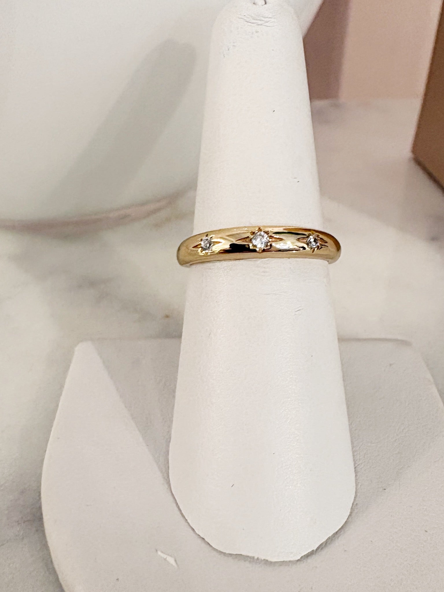 Tiny Rhinestone Burst Trio Ring {Gold}