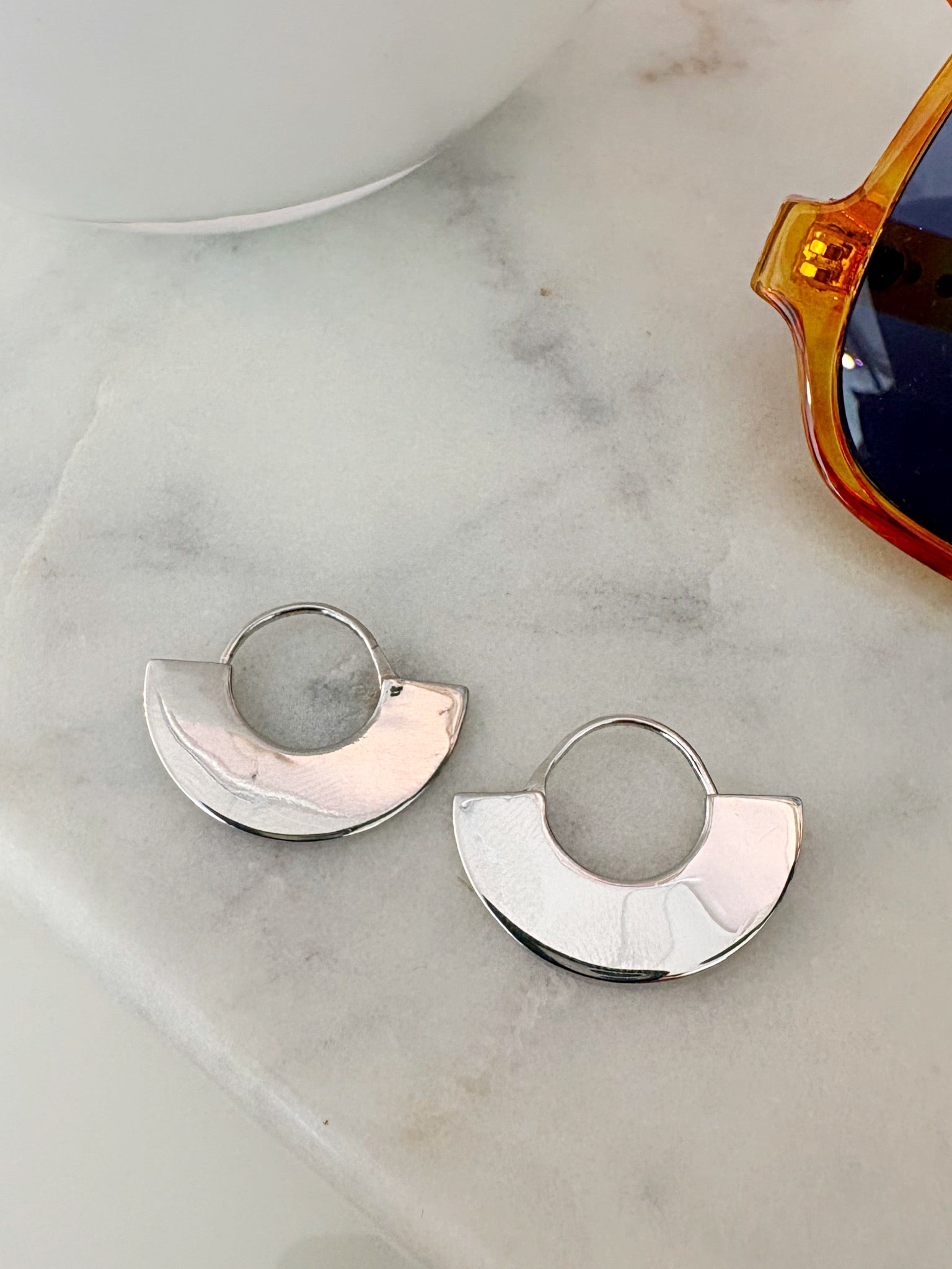 Geometry Fan Hoop Earrings {Silver}