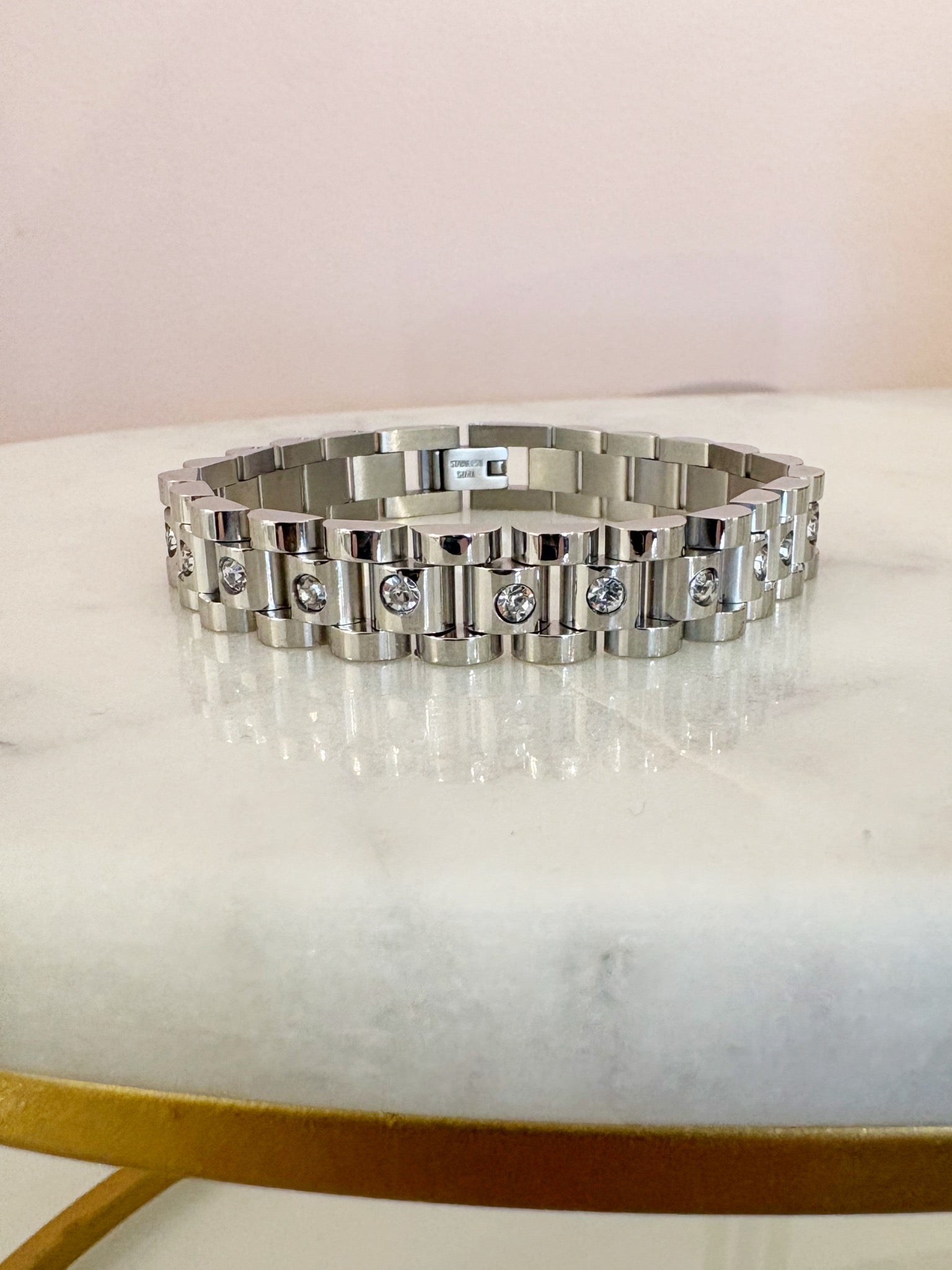 Pave Wristwatch Chain Bracelet {Silver}