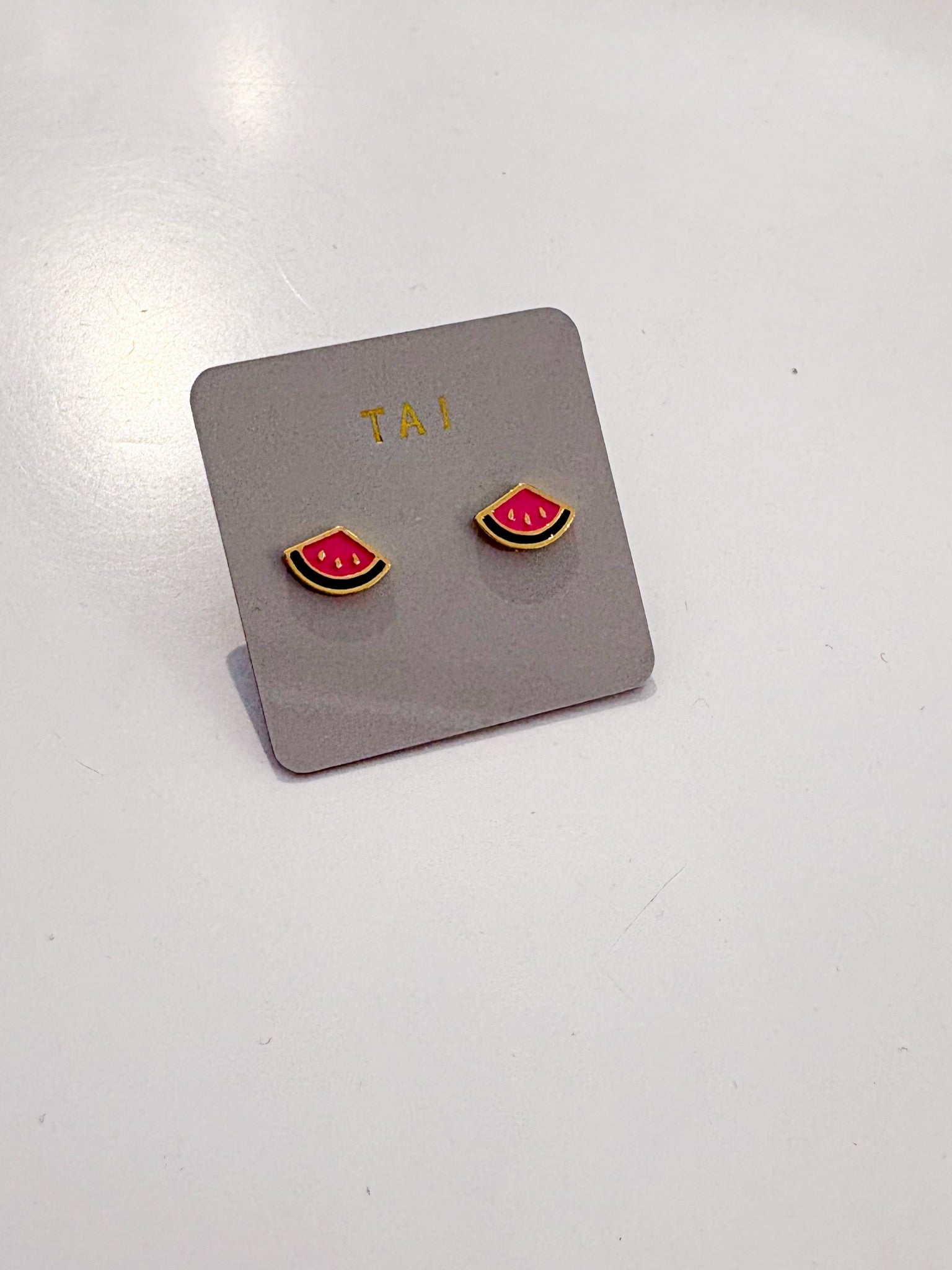 Enamel Watermelon Post Earrings {Gold}