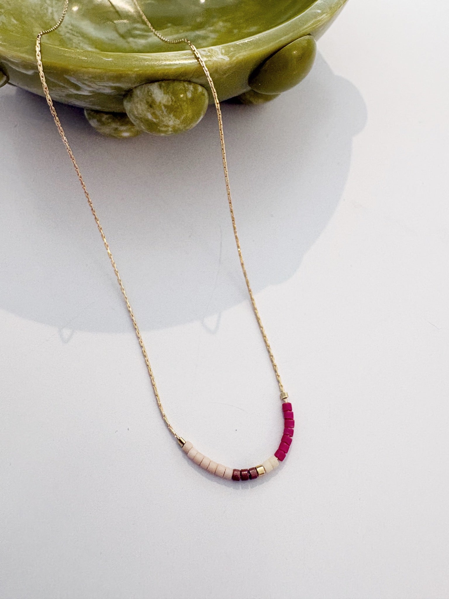 Minimalist Beaded Necklace {Strawberry/Blush/Gold}