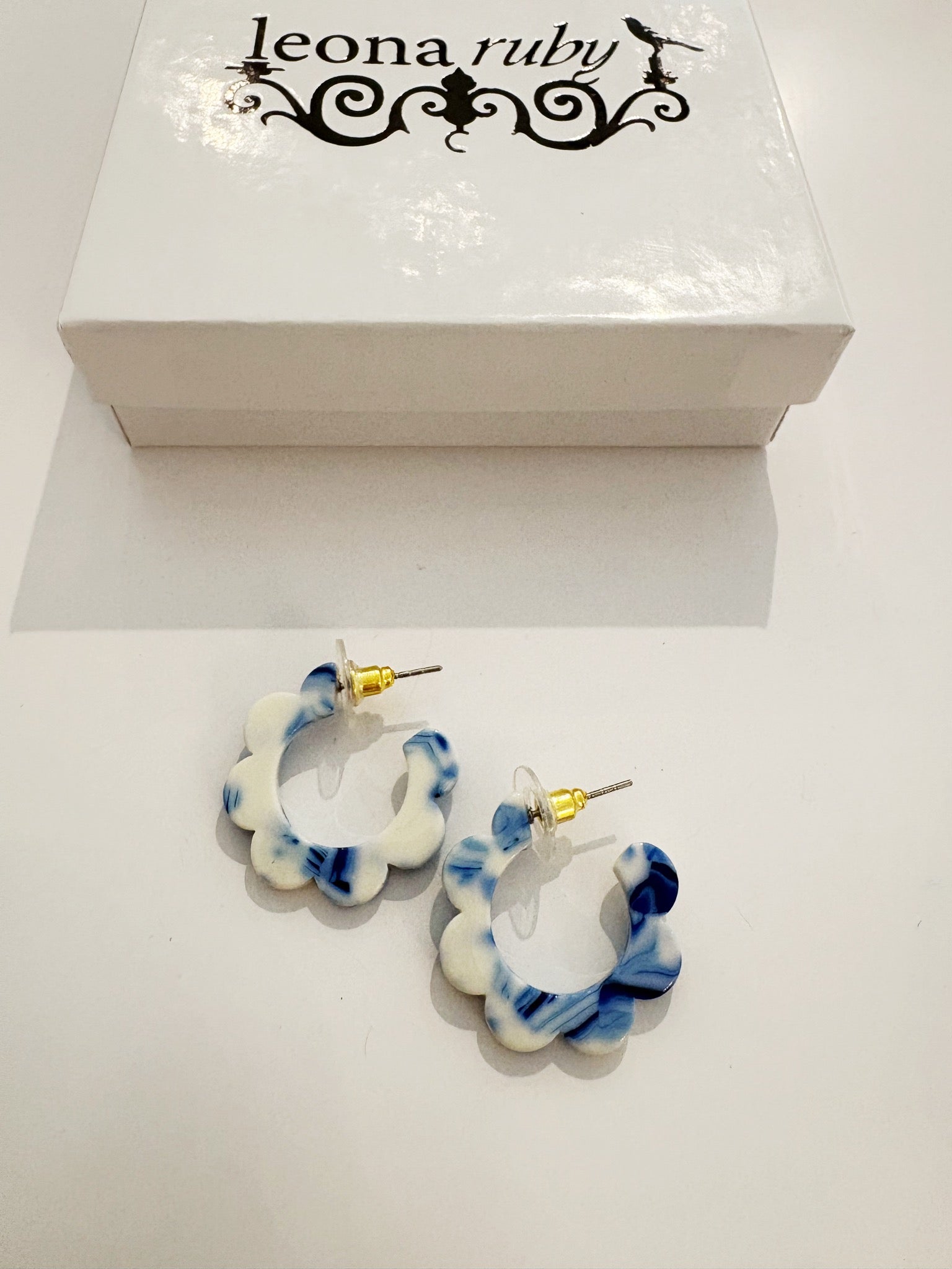 1" Flower Acrylic Hoop Earrings {Greek Blue Goddess}