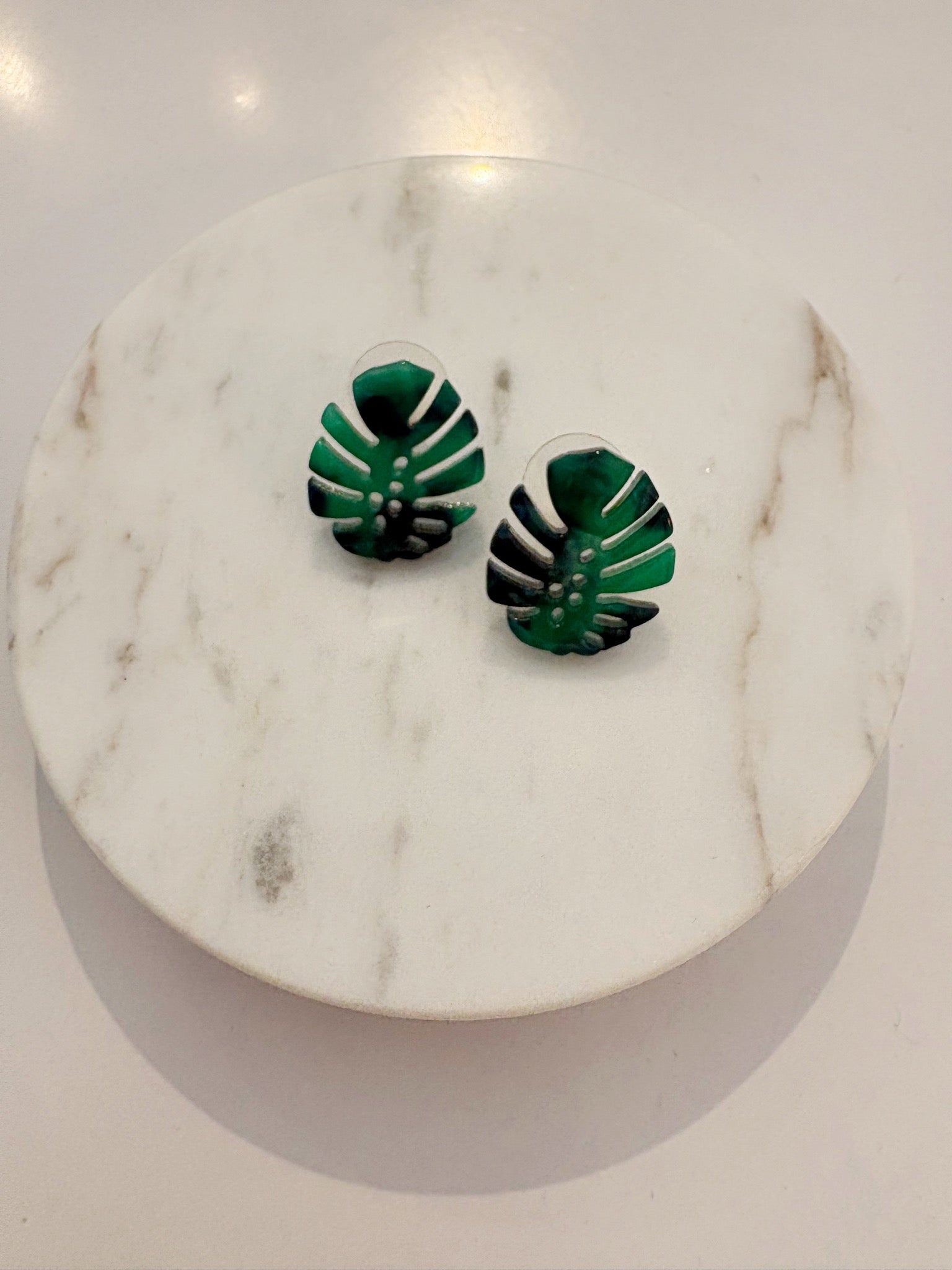 Resin Post Earrings {Monstera}
