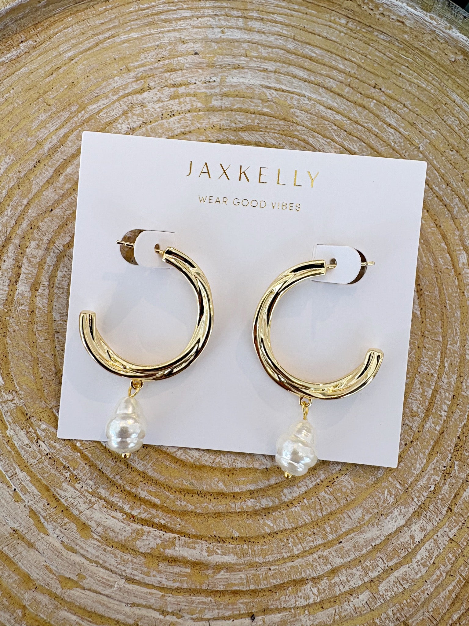Twisted Pearl Drop Hoop {Gold}