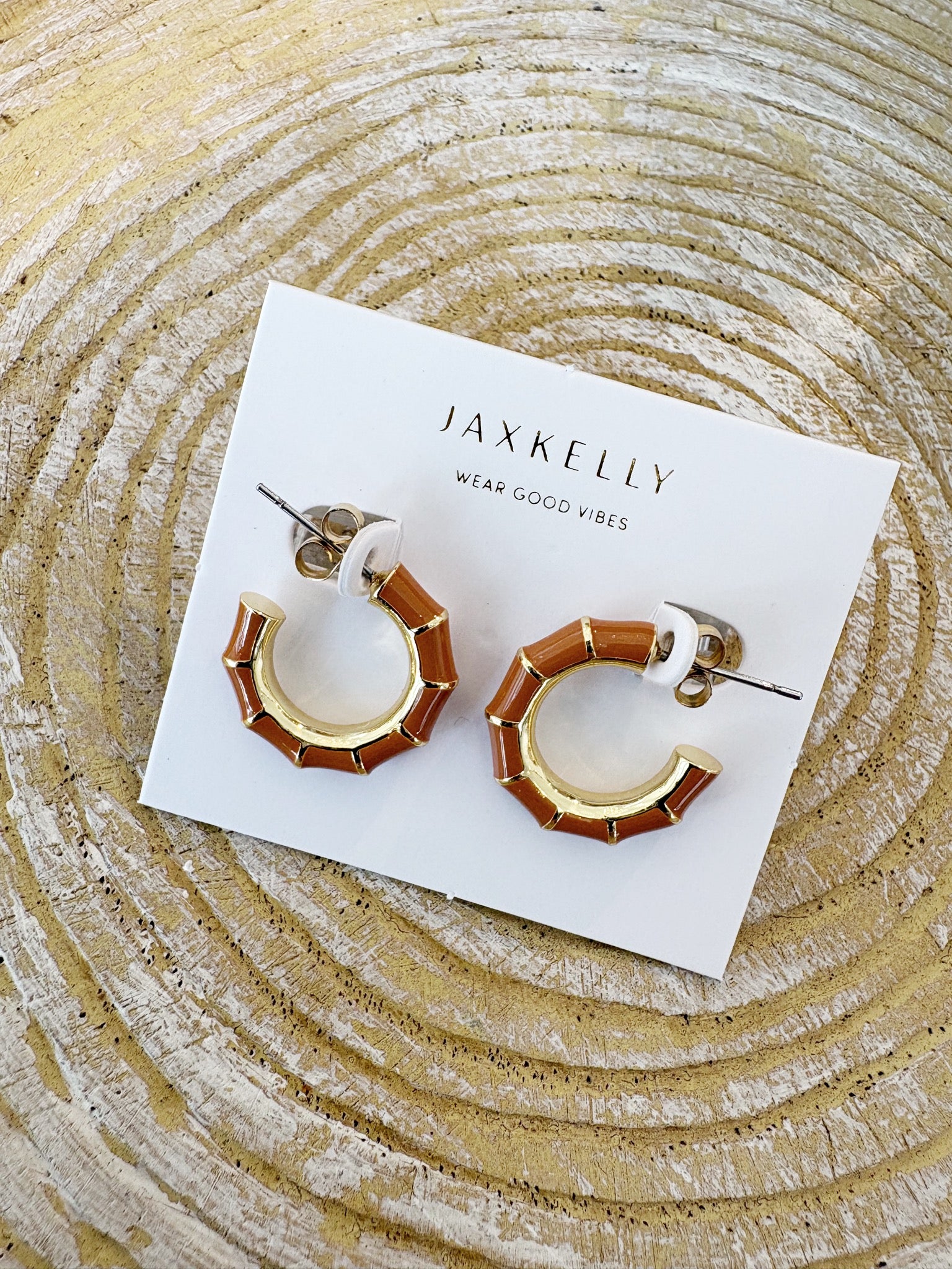 Textured Enamel Hoops {Gold/Brown}