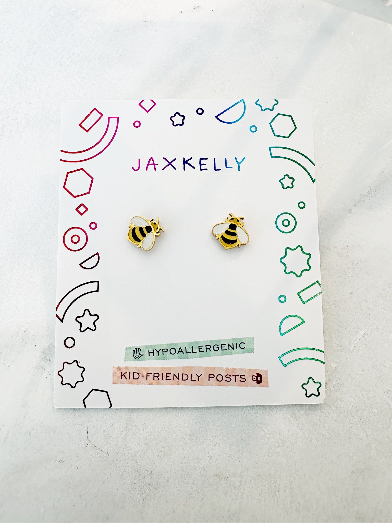 Bumble Bee Enamel Flatback Earrings {Gold}