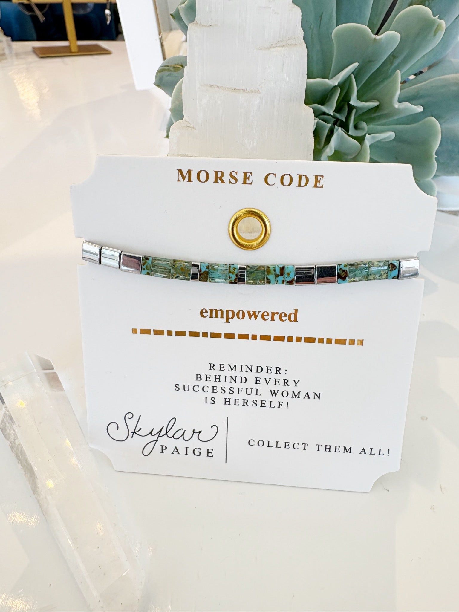 EMPOWERED Morse Code Bracelet {Turquoise/Tort/Silver}